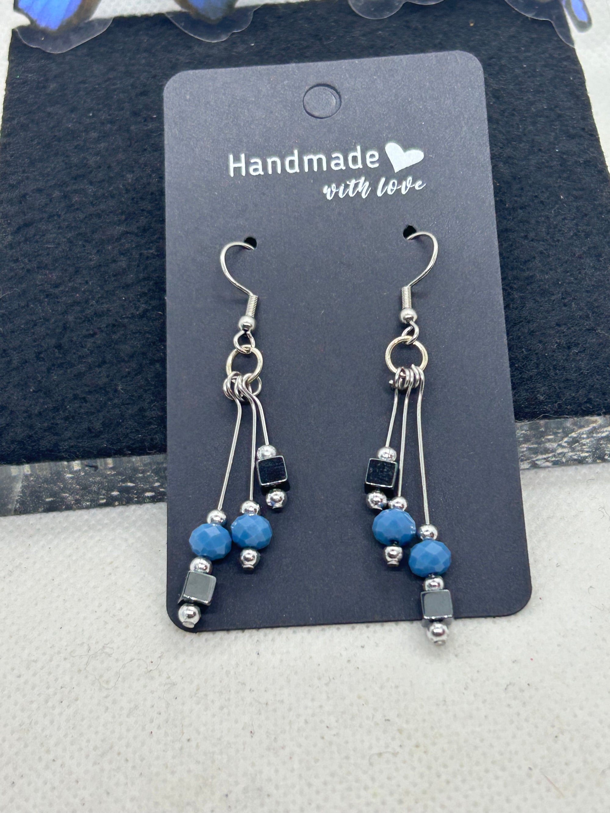 Black Hematite with blue beaded Earrings