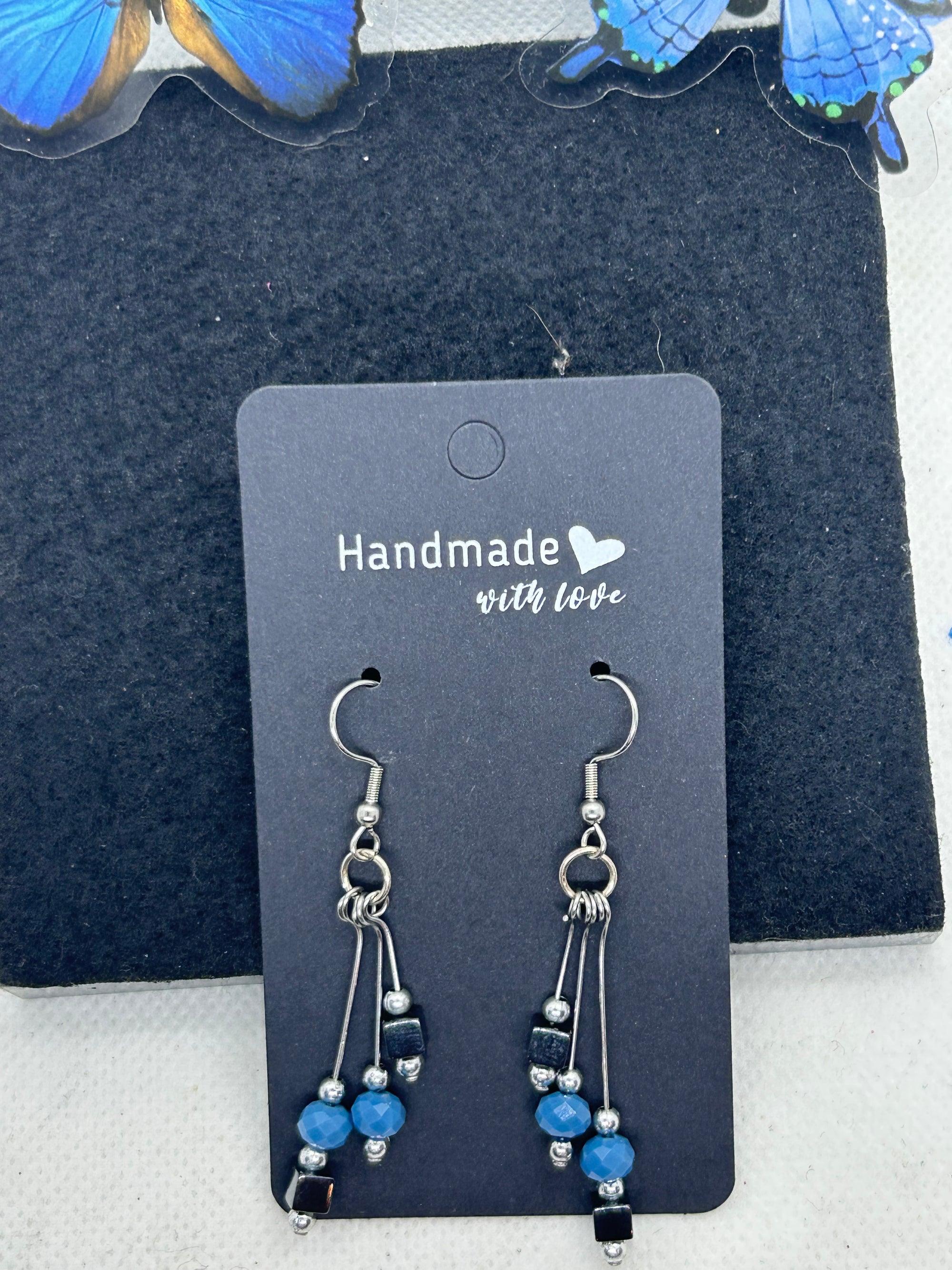Black Hematite with blue beaded Earrings
