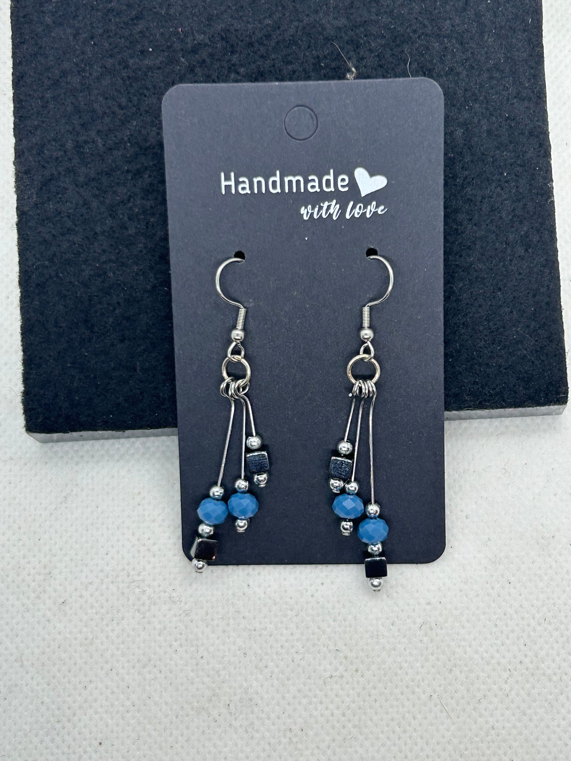 Black Hematite with blue beaded Earrings