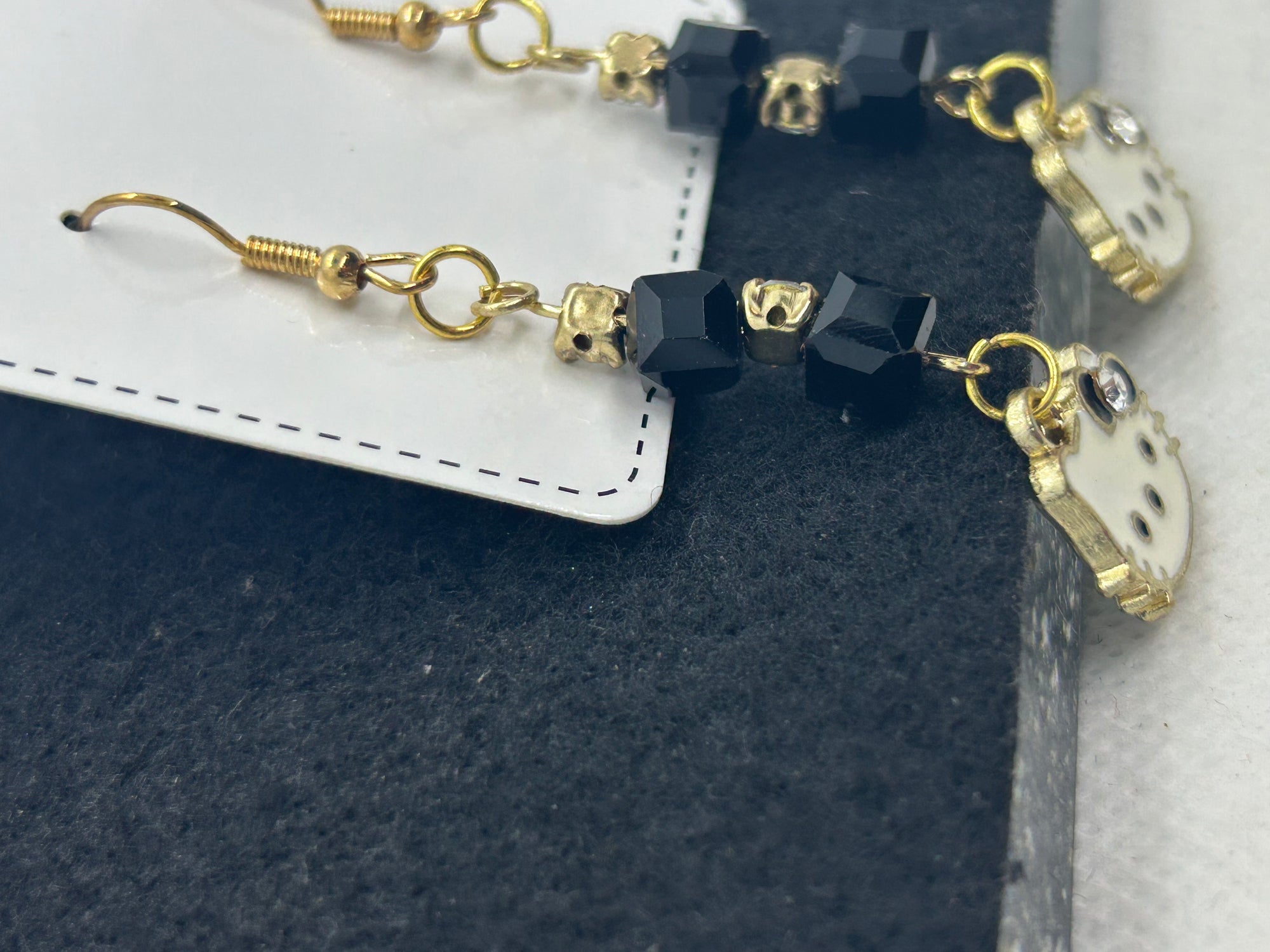 Gold Black Kitty Earrings
