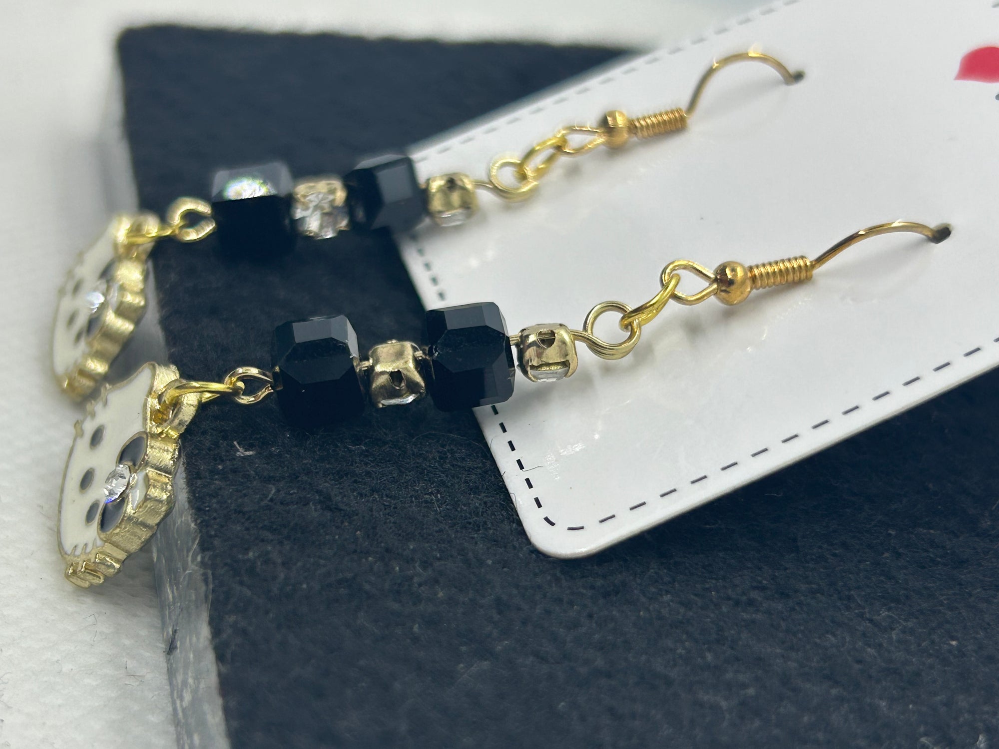 Gold Black Kitty Earrings