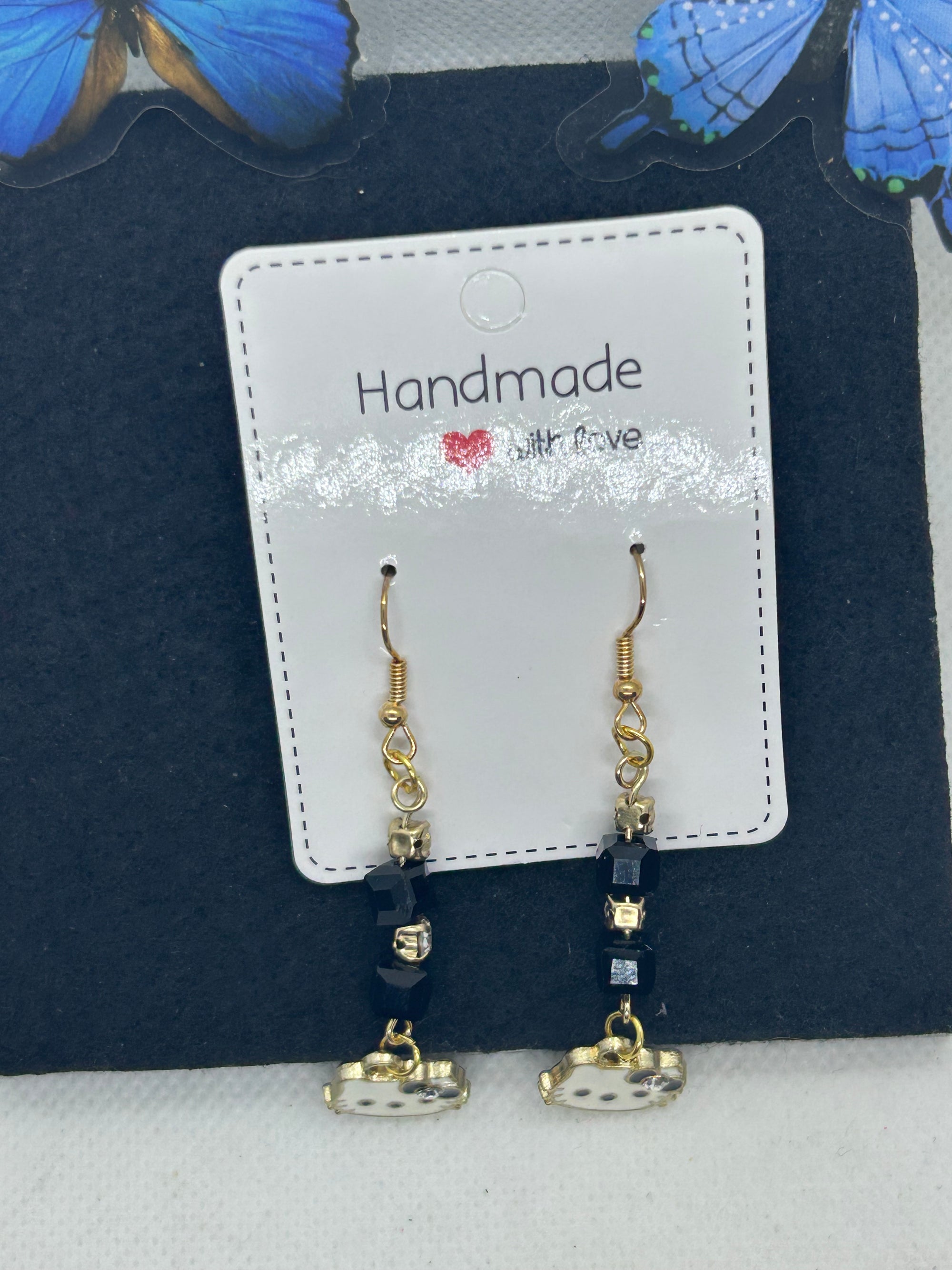 Gold Black Kitty Earrings
