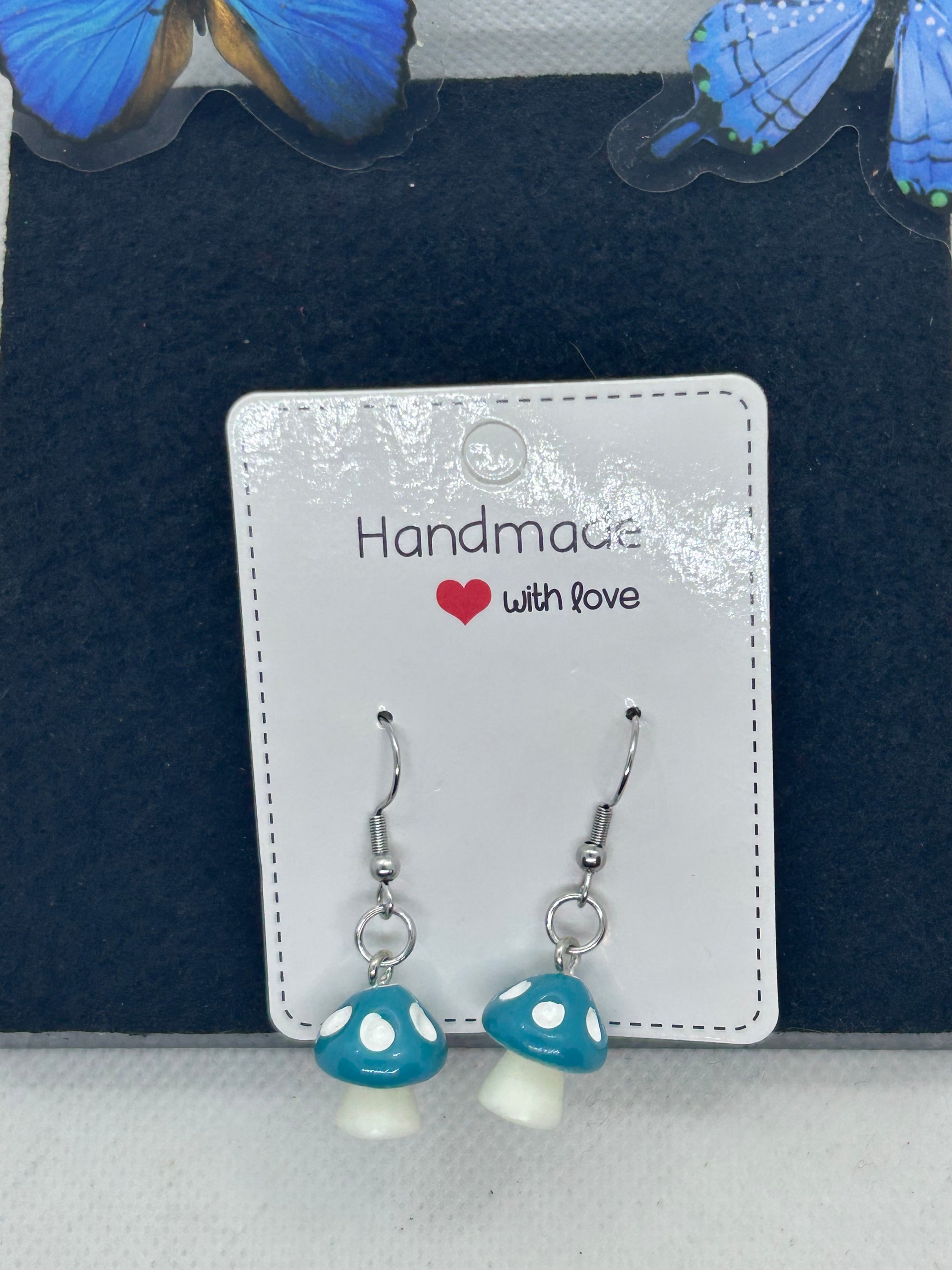 Teal Mushroom Earrings