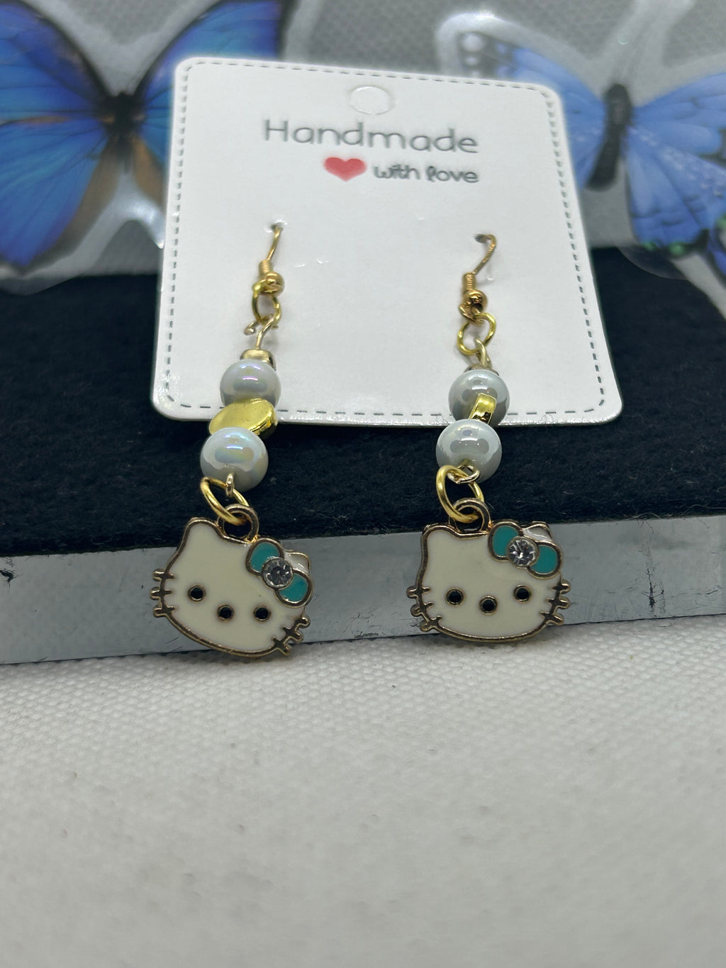 Teal Kitty Earrings
