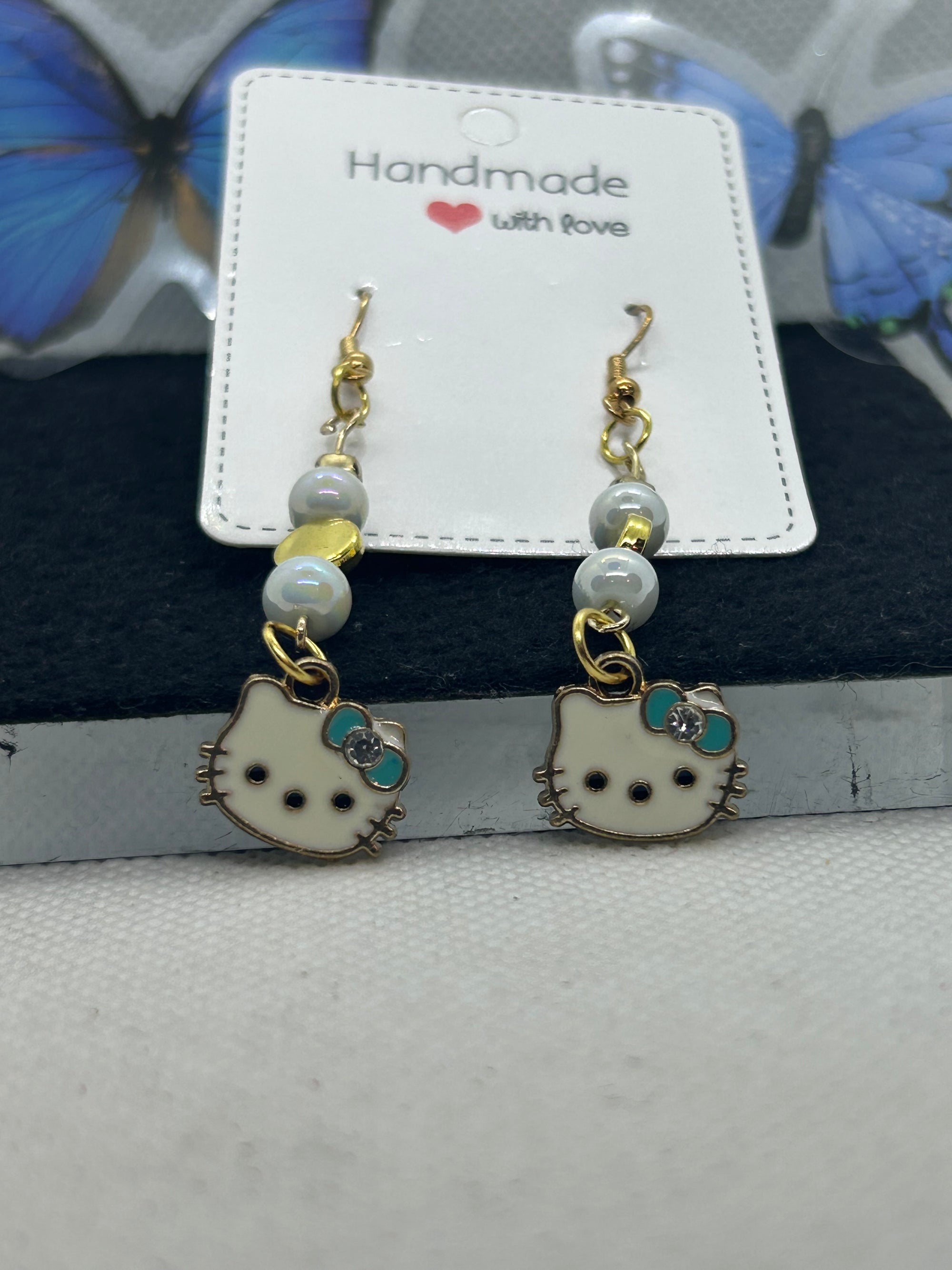 Teal Kitty Earrings