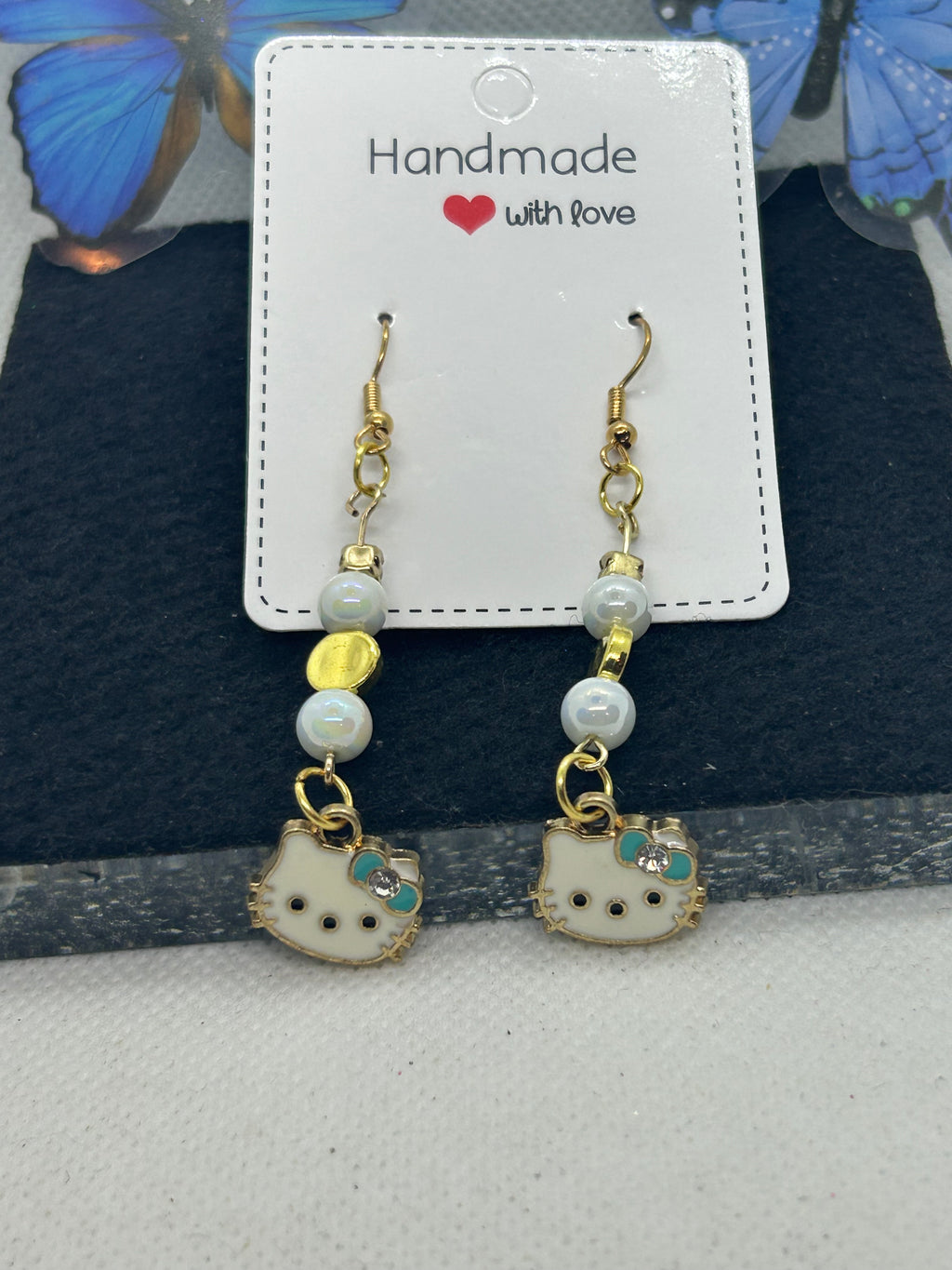 Teal Kitty Earrings