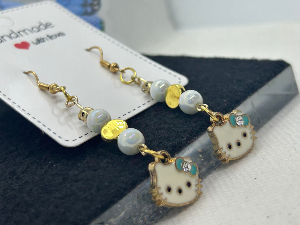 Teal Kitty Earrings