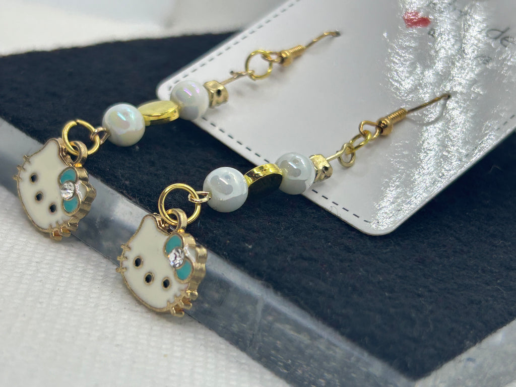 Teal Kitty Earrings