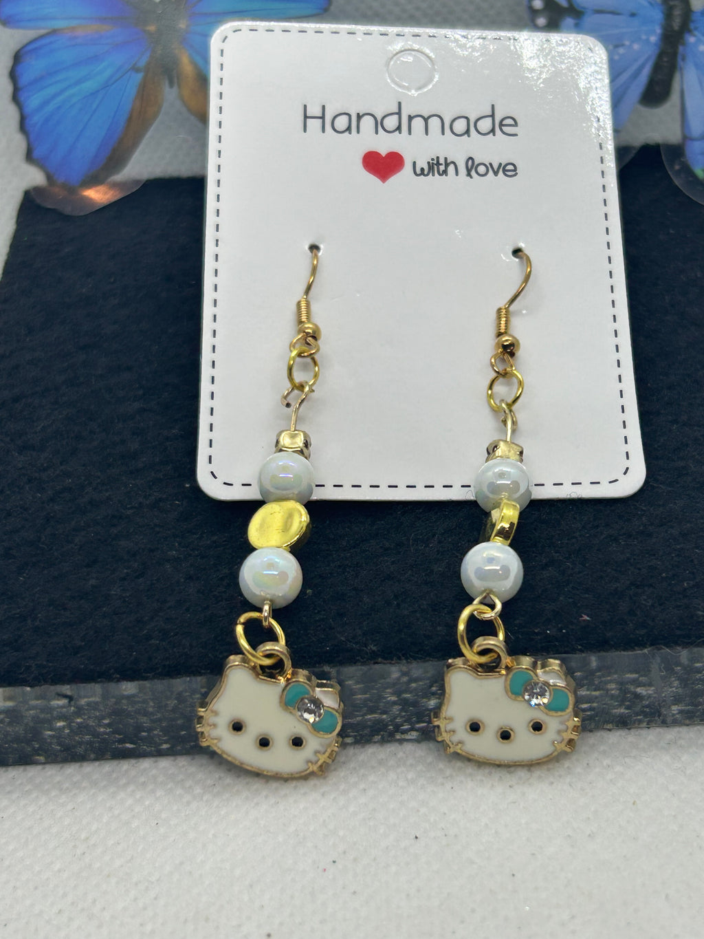 Teal Kitty Earrings