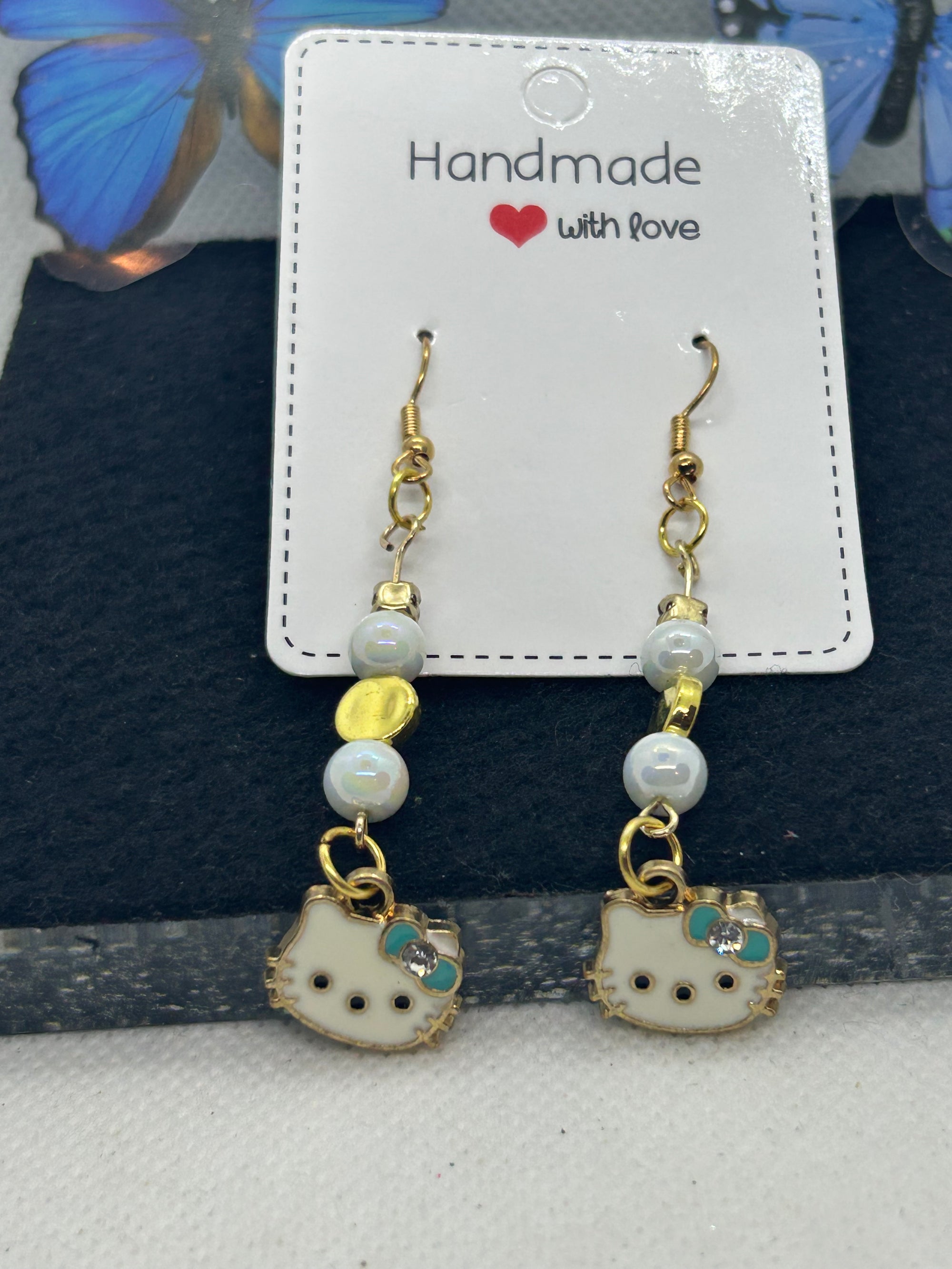 Teal Kitty Earrings