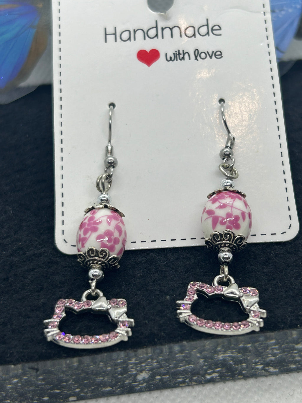 Pink Rhinestone Kitty Earrings