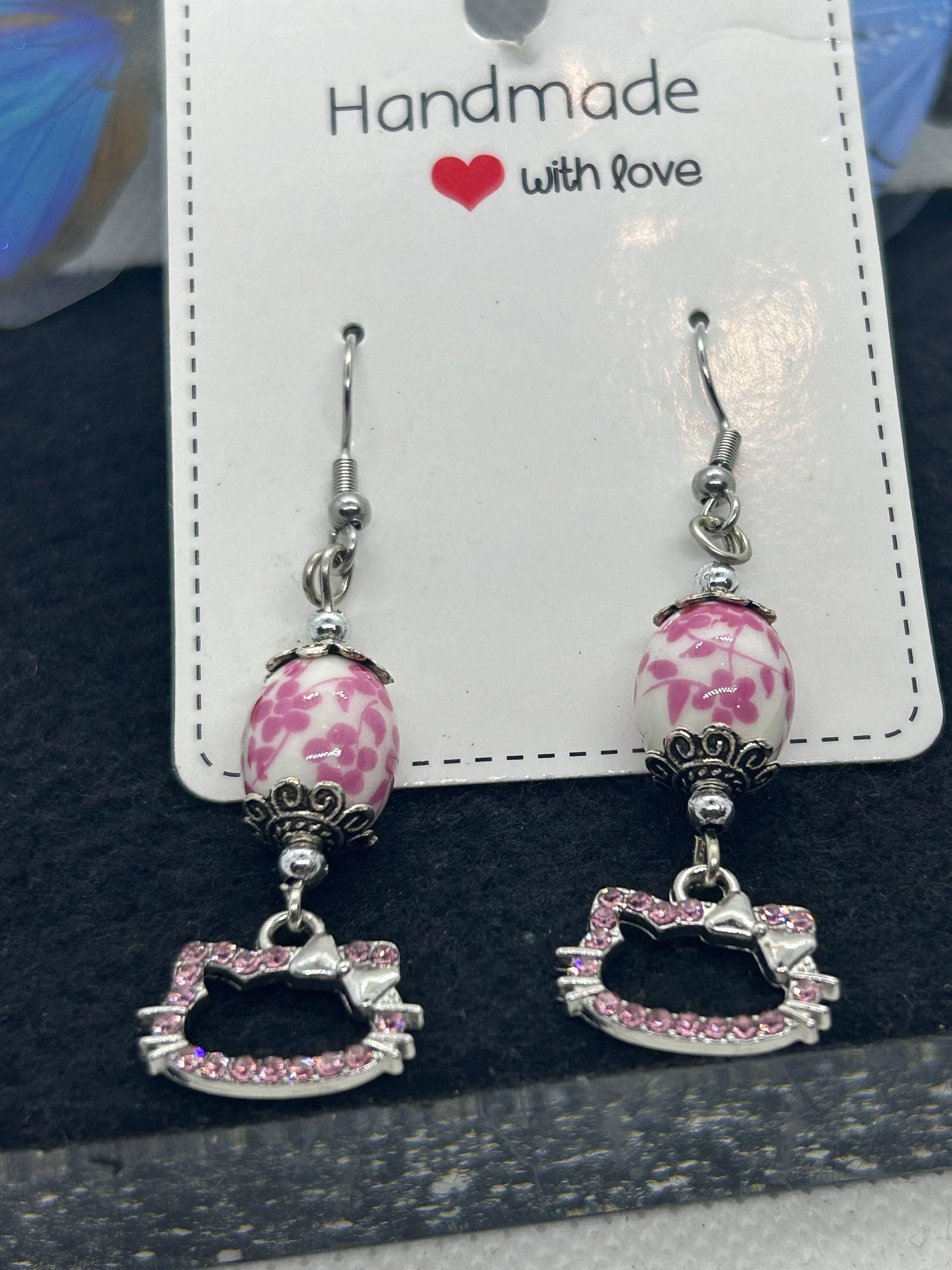Pink Rhinestone Kitty Earrings