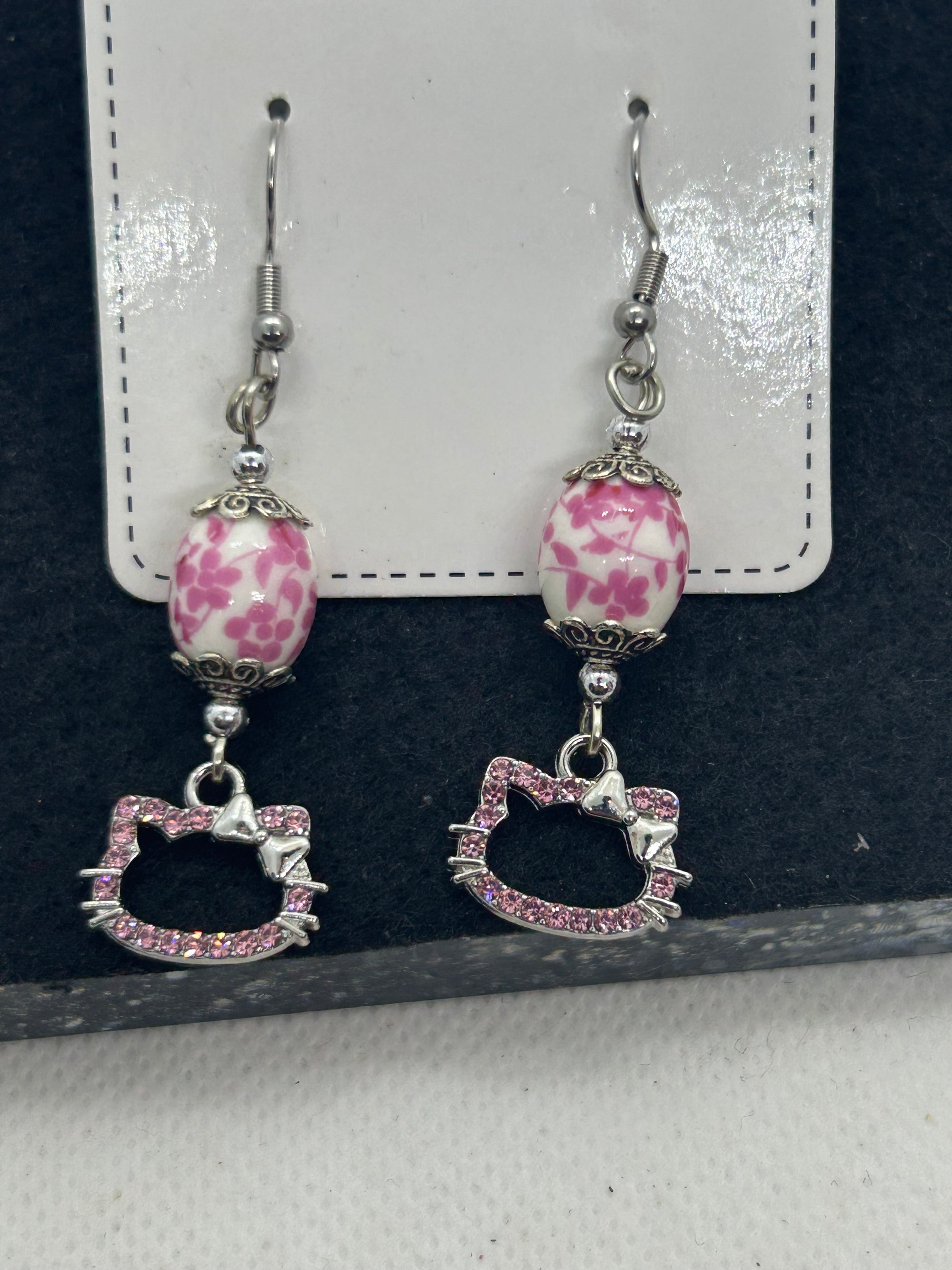 Pink Rhinestone Kitty Earrings