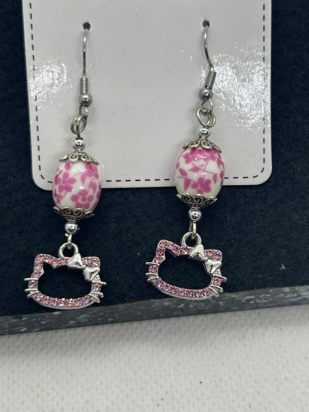 Pink Rhinestone Kitty Earrings