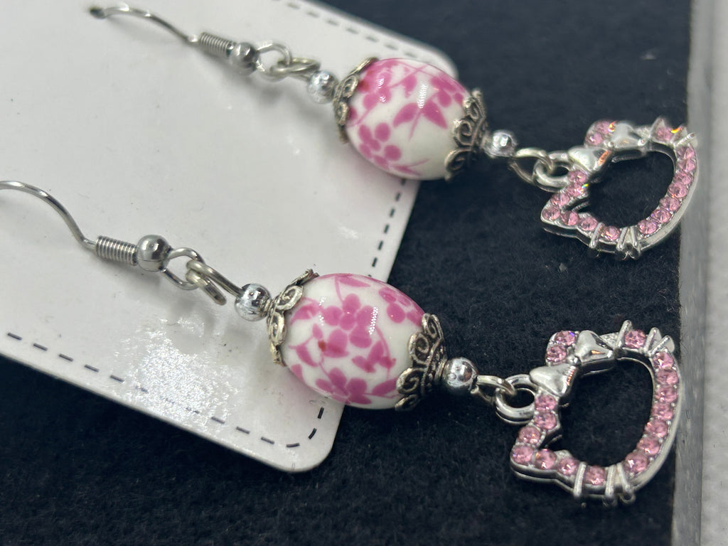 Pink Rhinestone Kitty Earrings