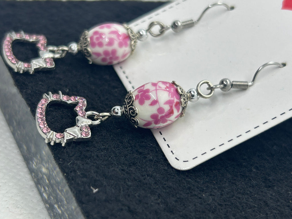 Pink Rhinestone Kitty Earrings