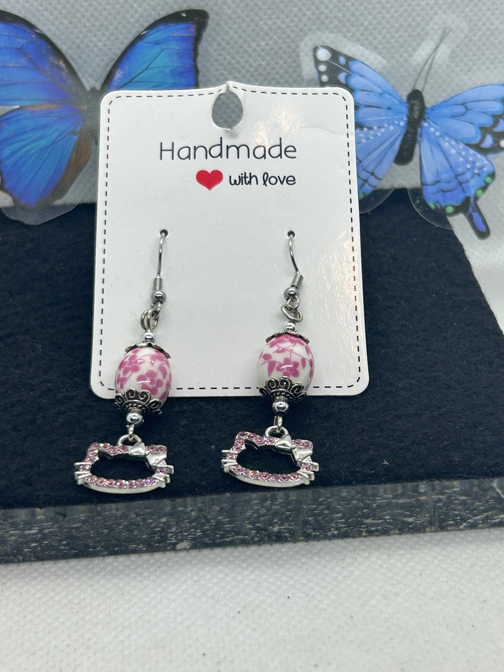 Pink Rhinestone Kitty Earrings