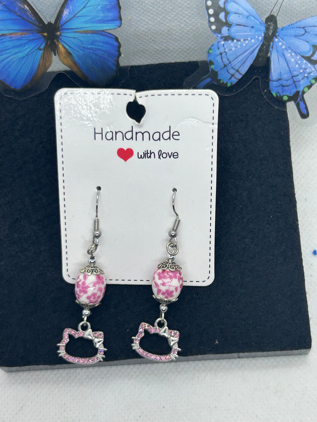 Pink Rhinestone Kitty Earrings