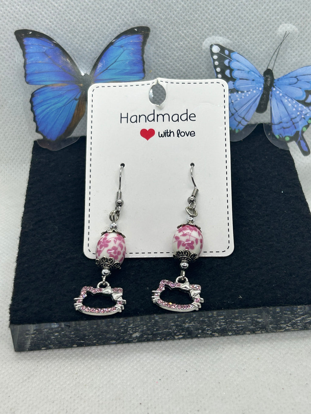 Pink Rhinestone Kitty Earrings
