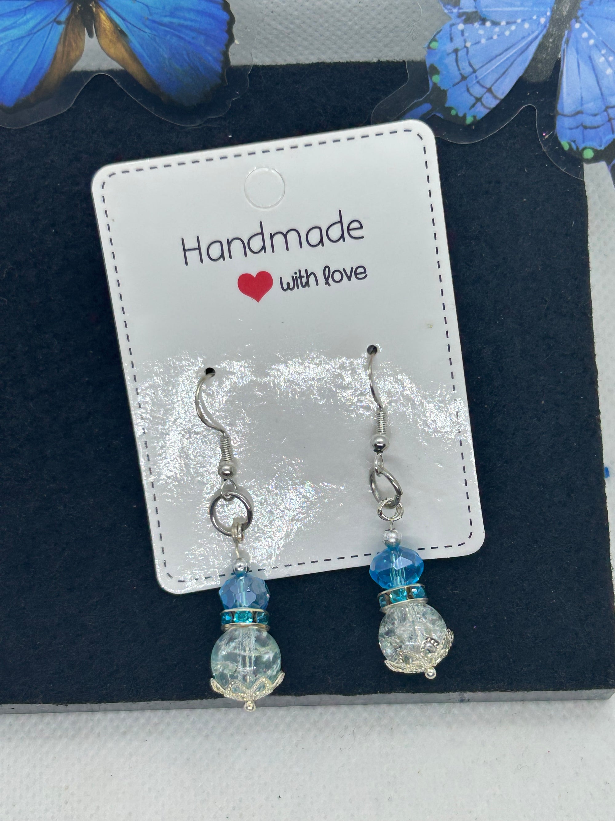 Glass Blue Beaded Earrings