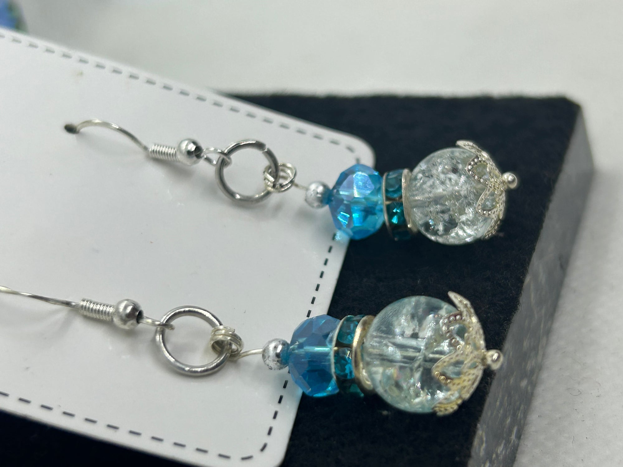 Glass Blue Beaded Earrings
