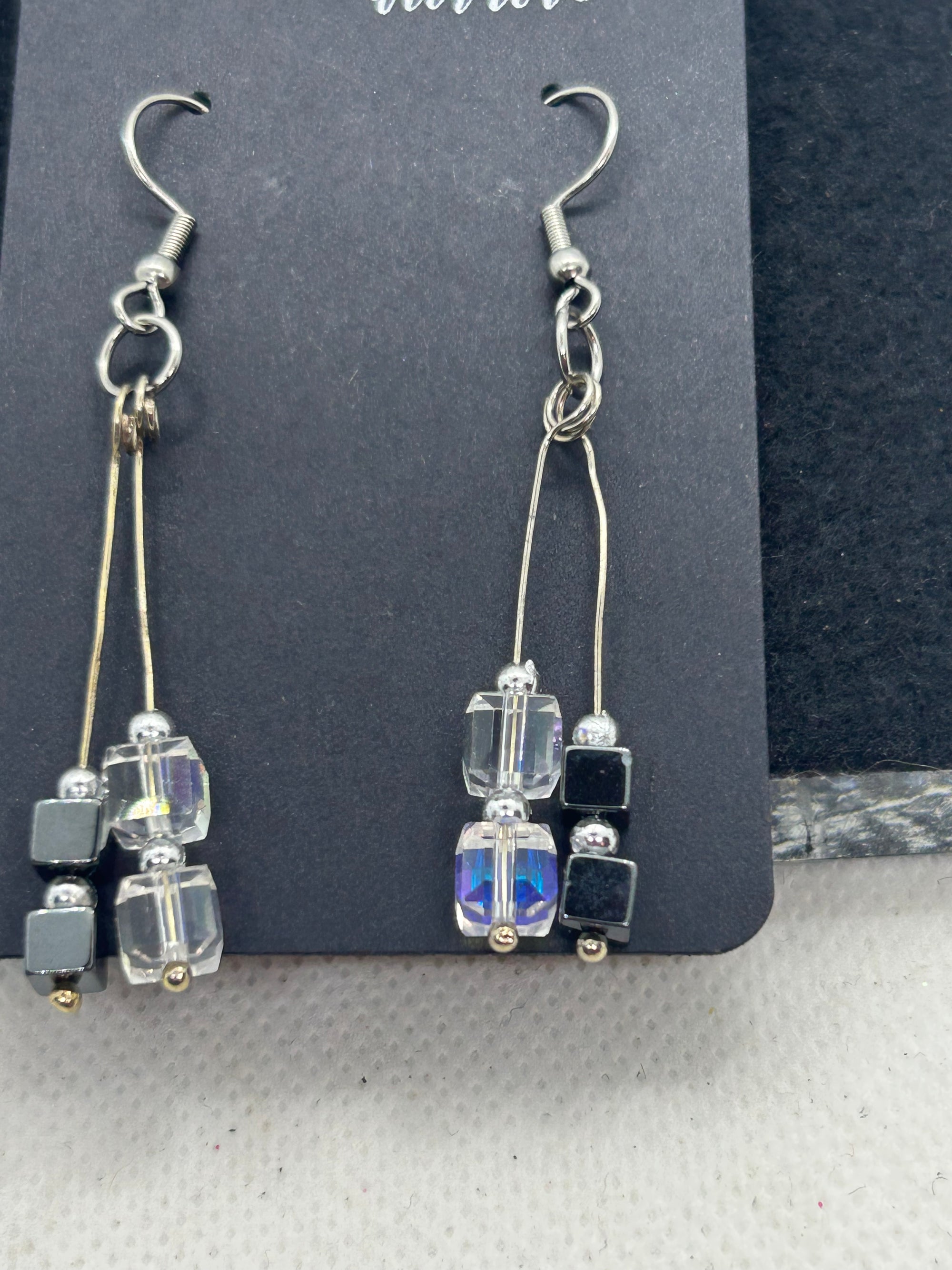 Black Hematite with Glass Beaded Earrings