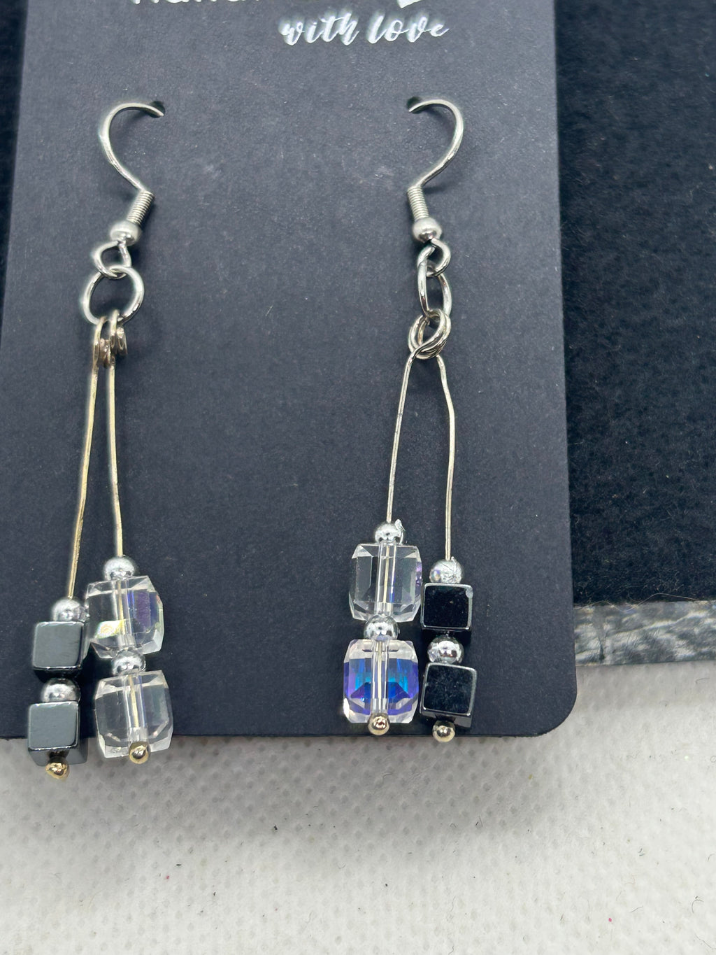 Black Hematite with Glass Beaded Earrings