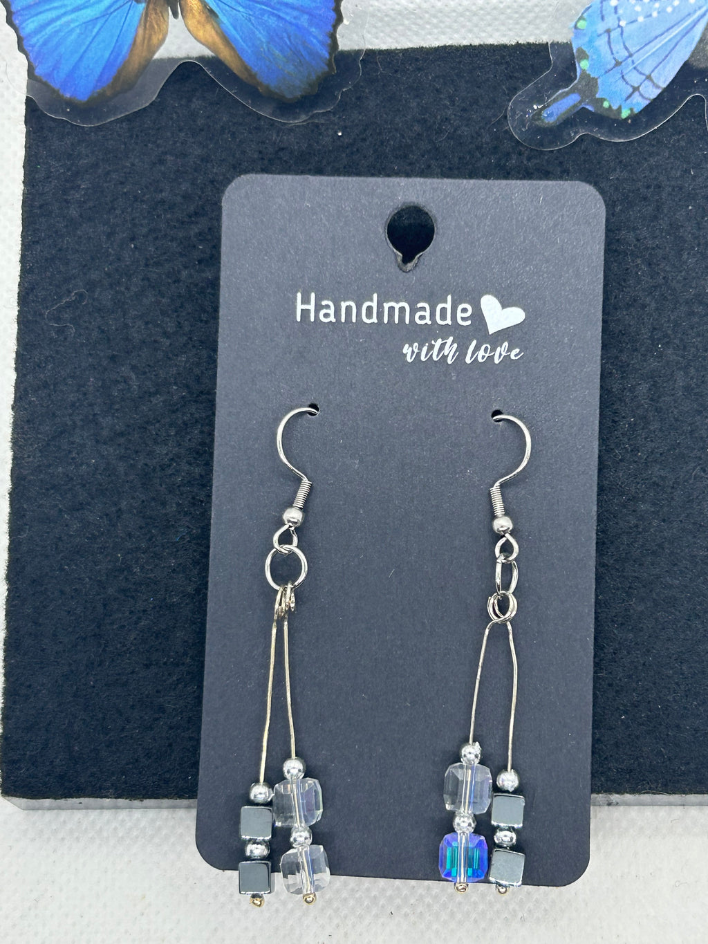 Black Hematite with Glass Beaded Earrings