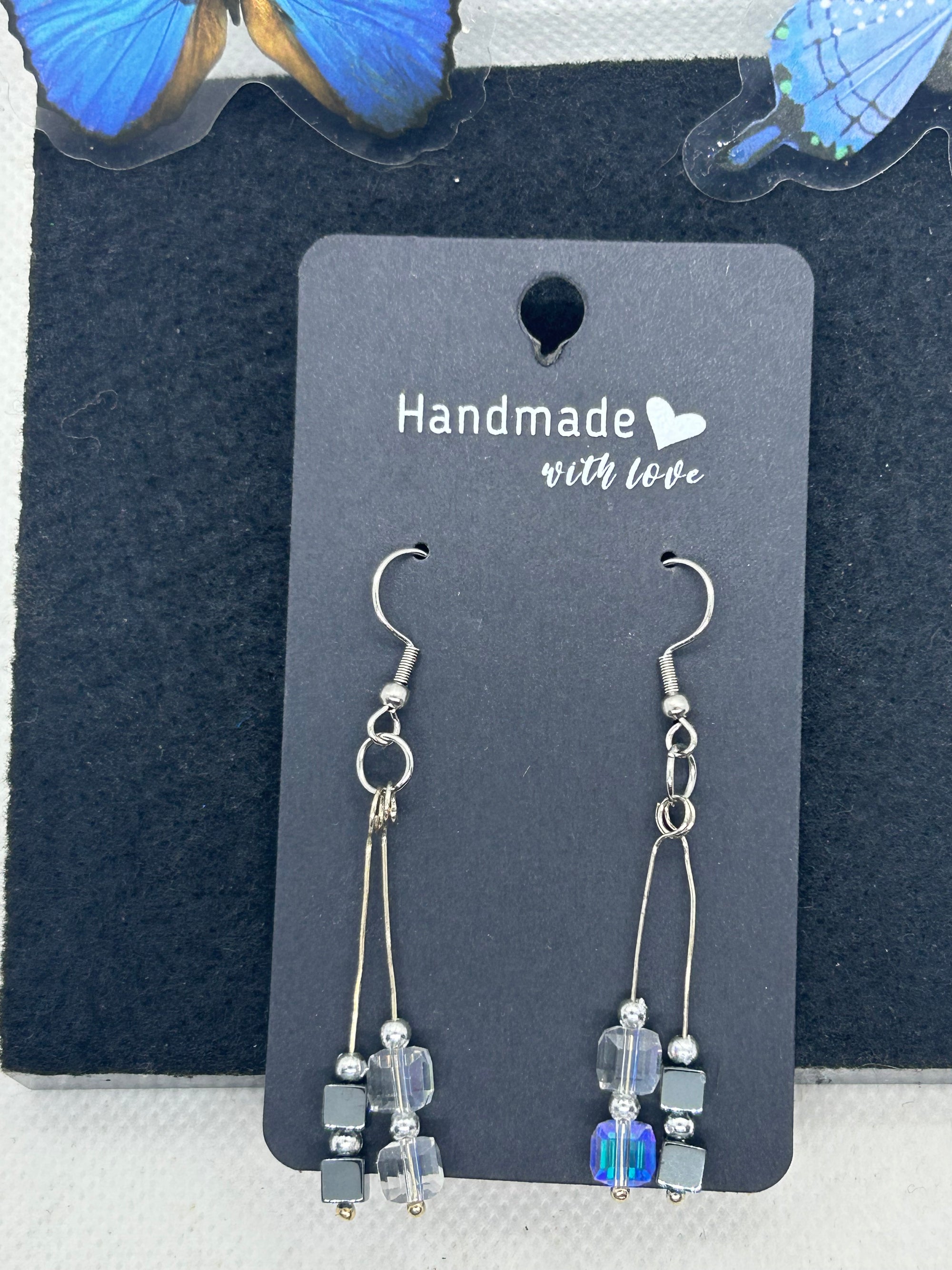Black Hematite with Glass Beaded Earrings