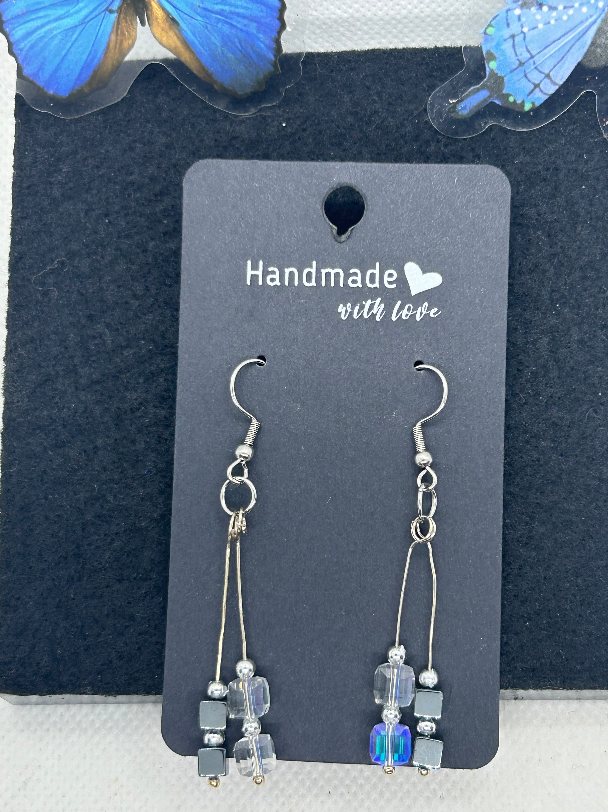 Black Hematite with Glass Beaded Earrings