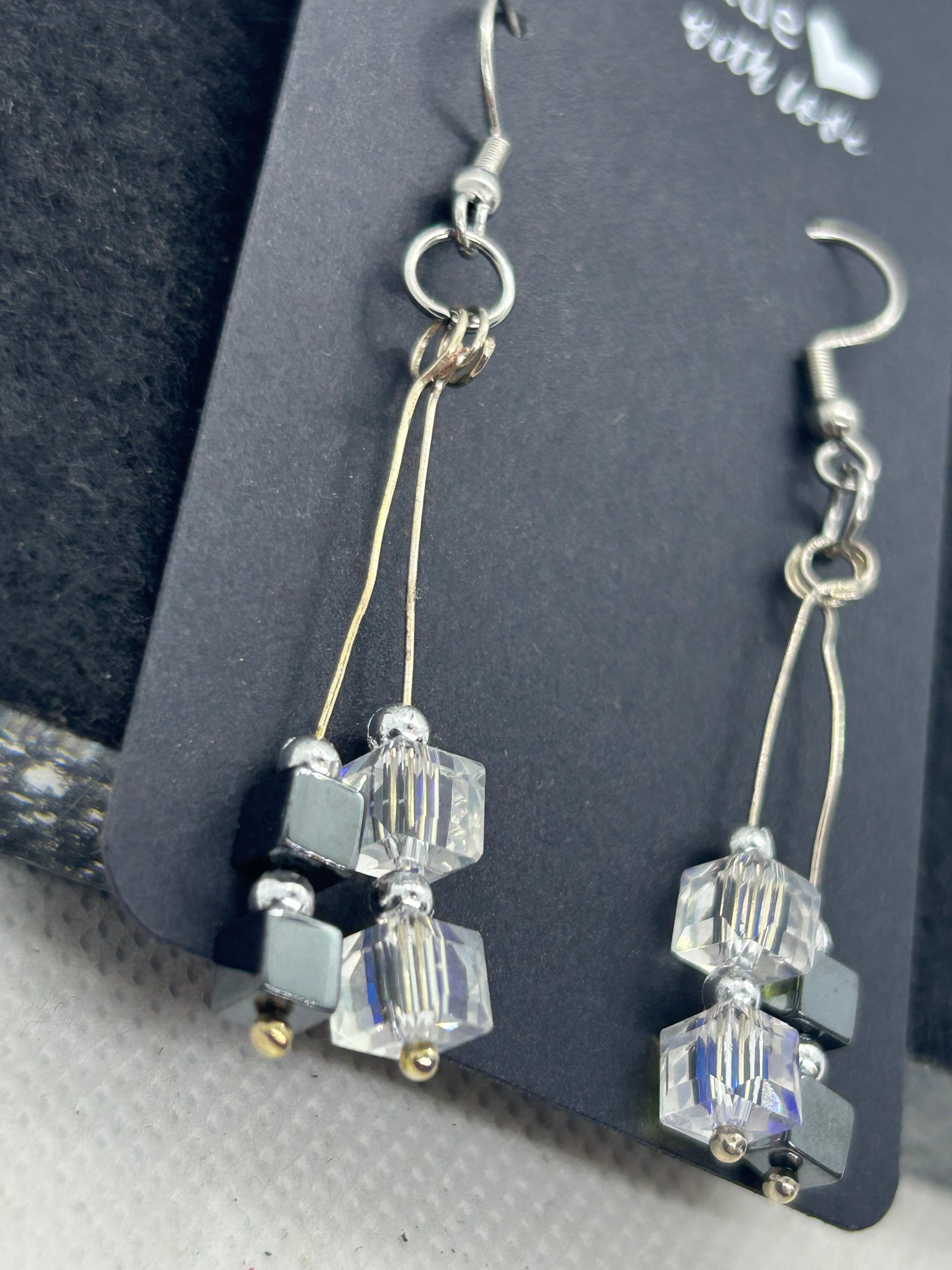 Black Hematite with Glass Beaded Earrings