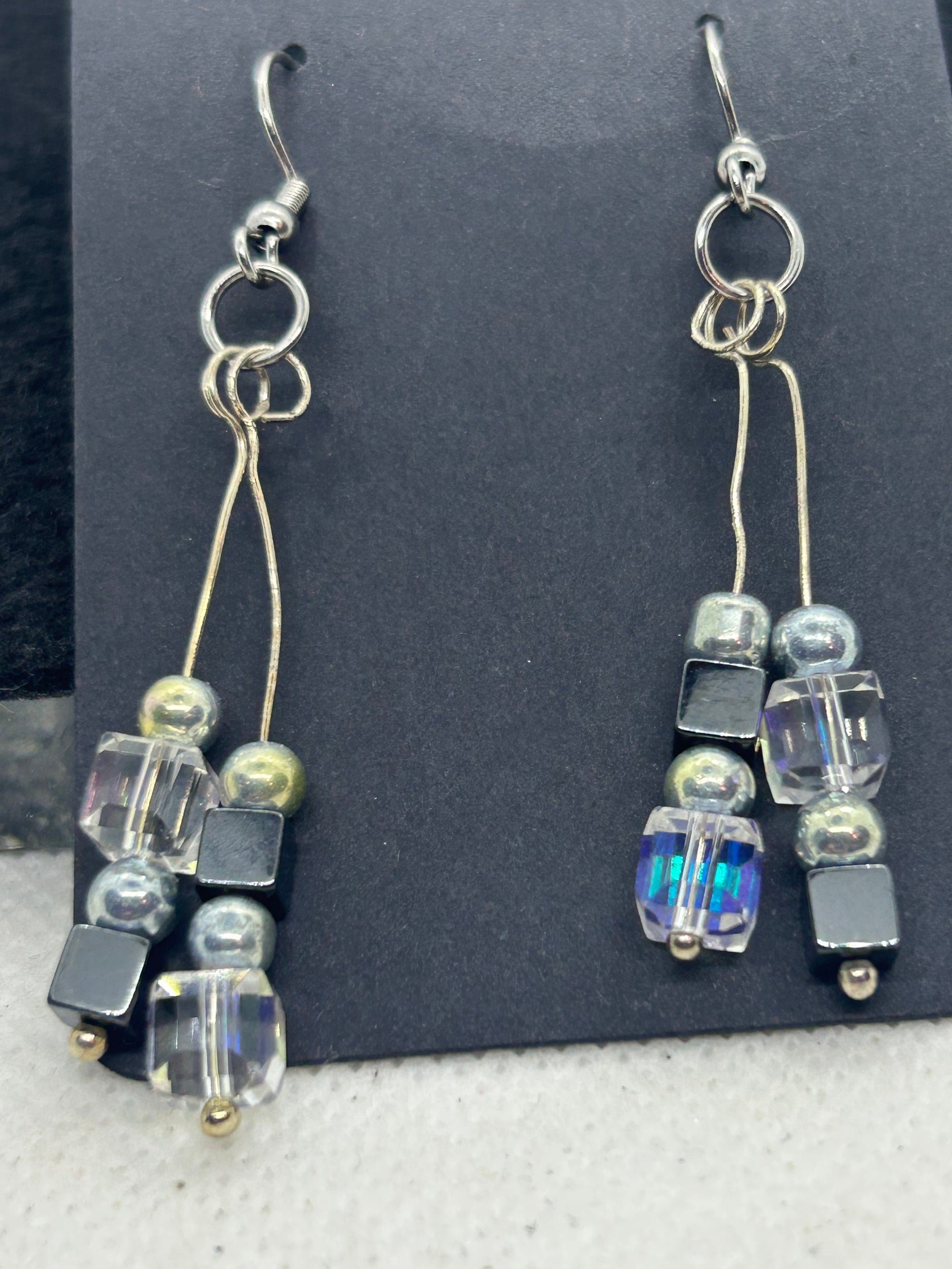 Black Hematite with Glass Beaded Earrings