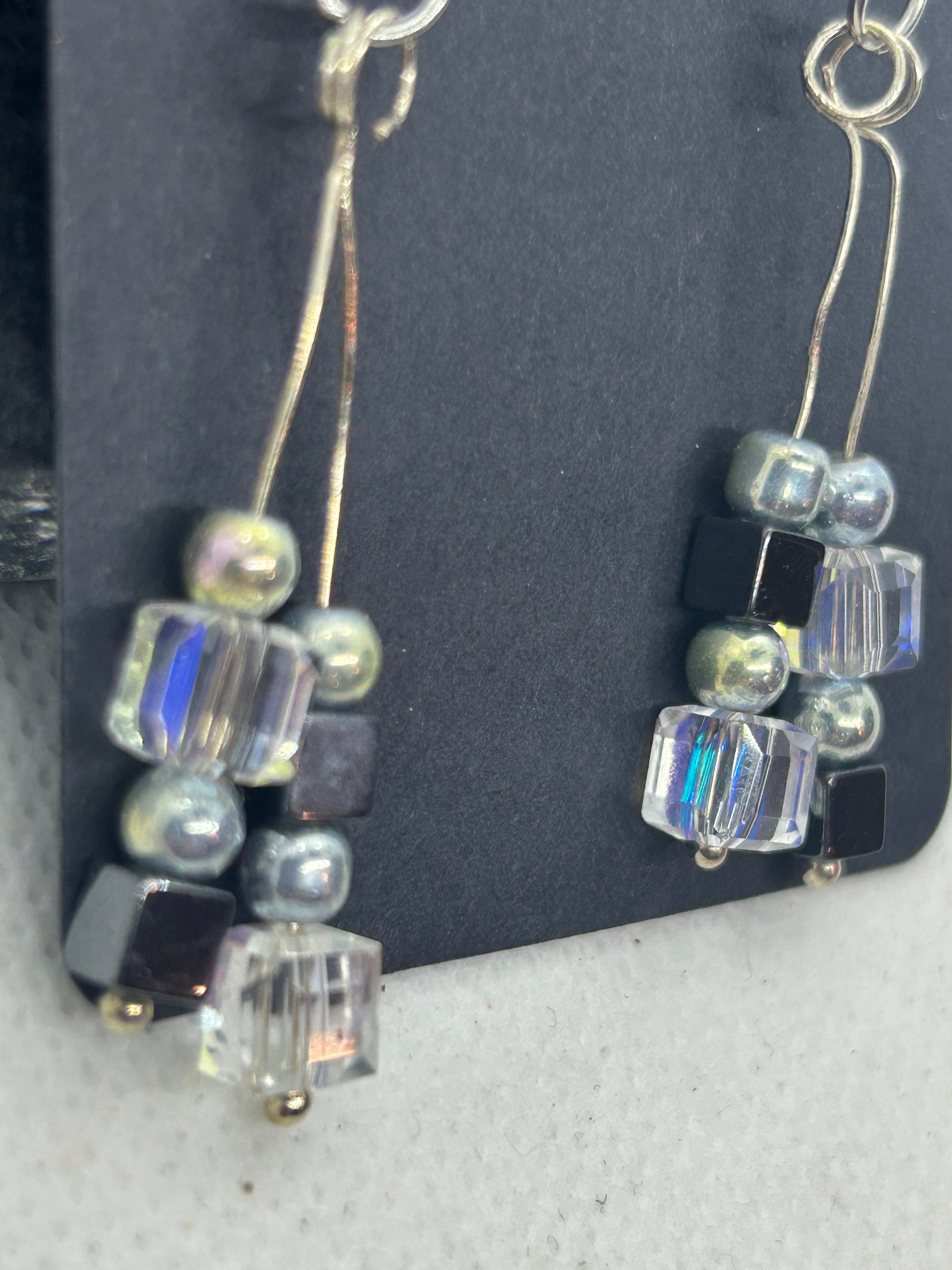 Black Hematite with Glass Beaded Earrings