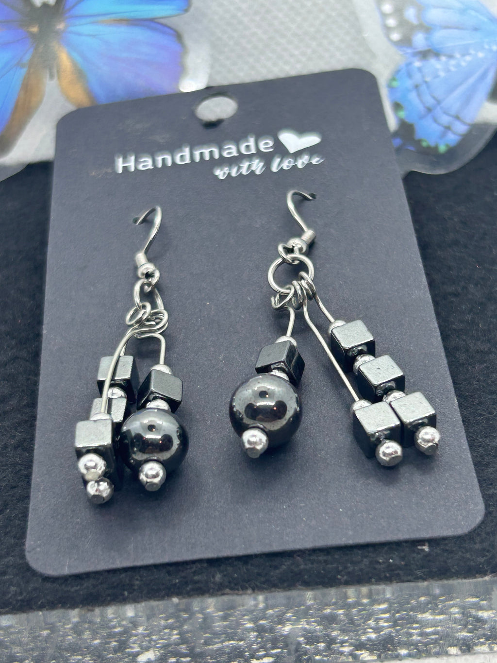 Square Black Hematite Beaded Earring