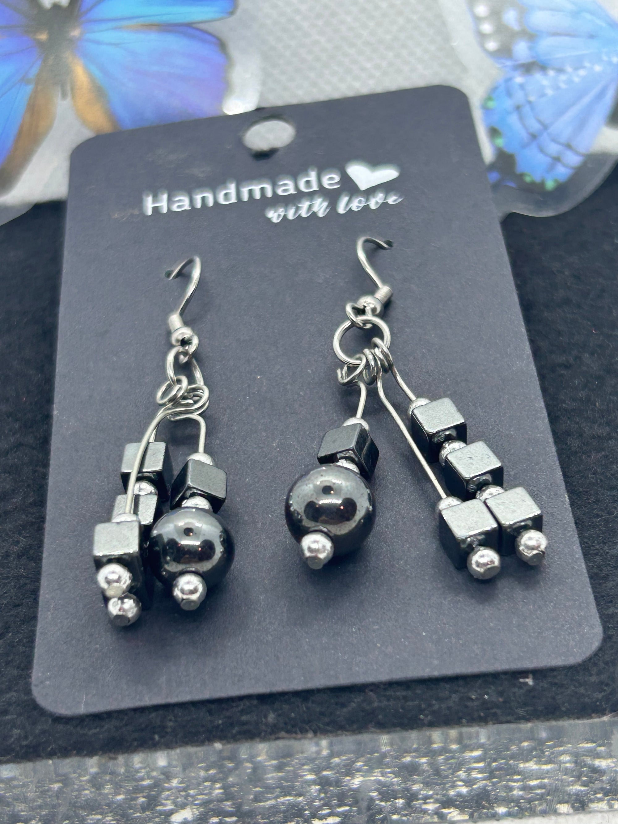 Square Black Hematite Beaded Earring