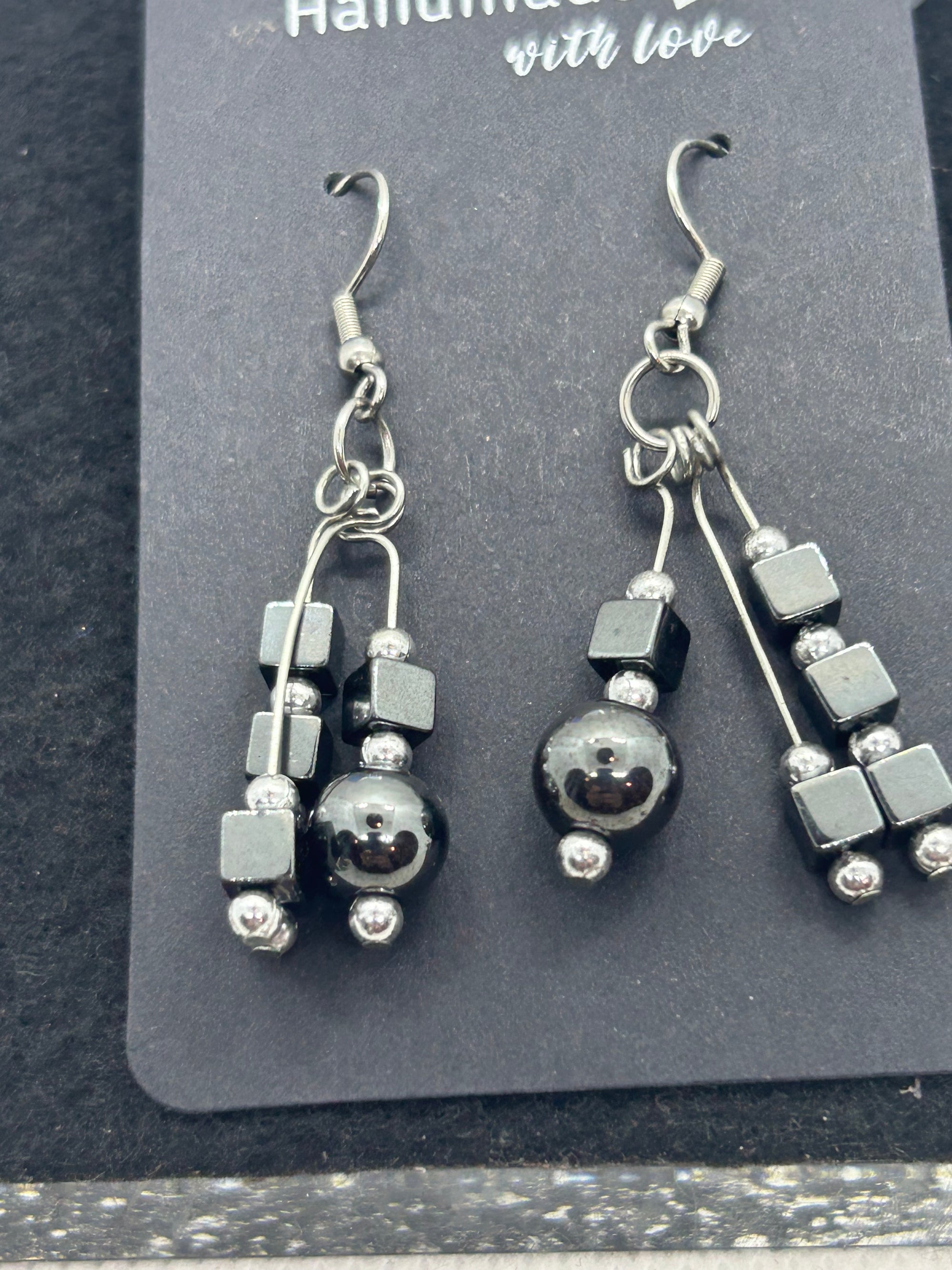 Square Black Hematite Beaded Earring