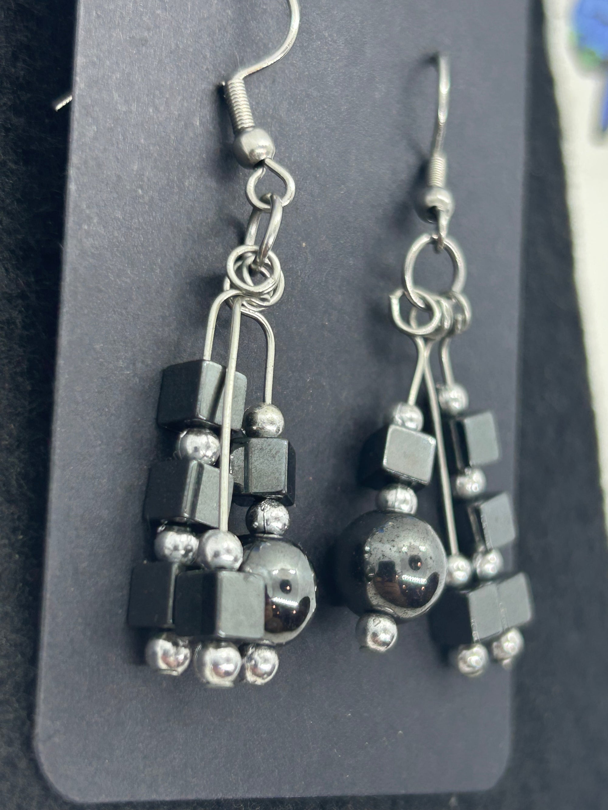 Square Black Hematite Beaded Earring