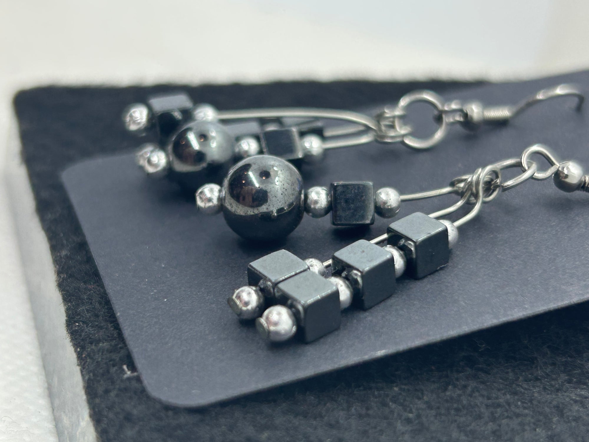 Square Black Hematite Beaded Earring