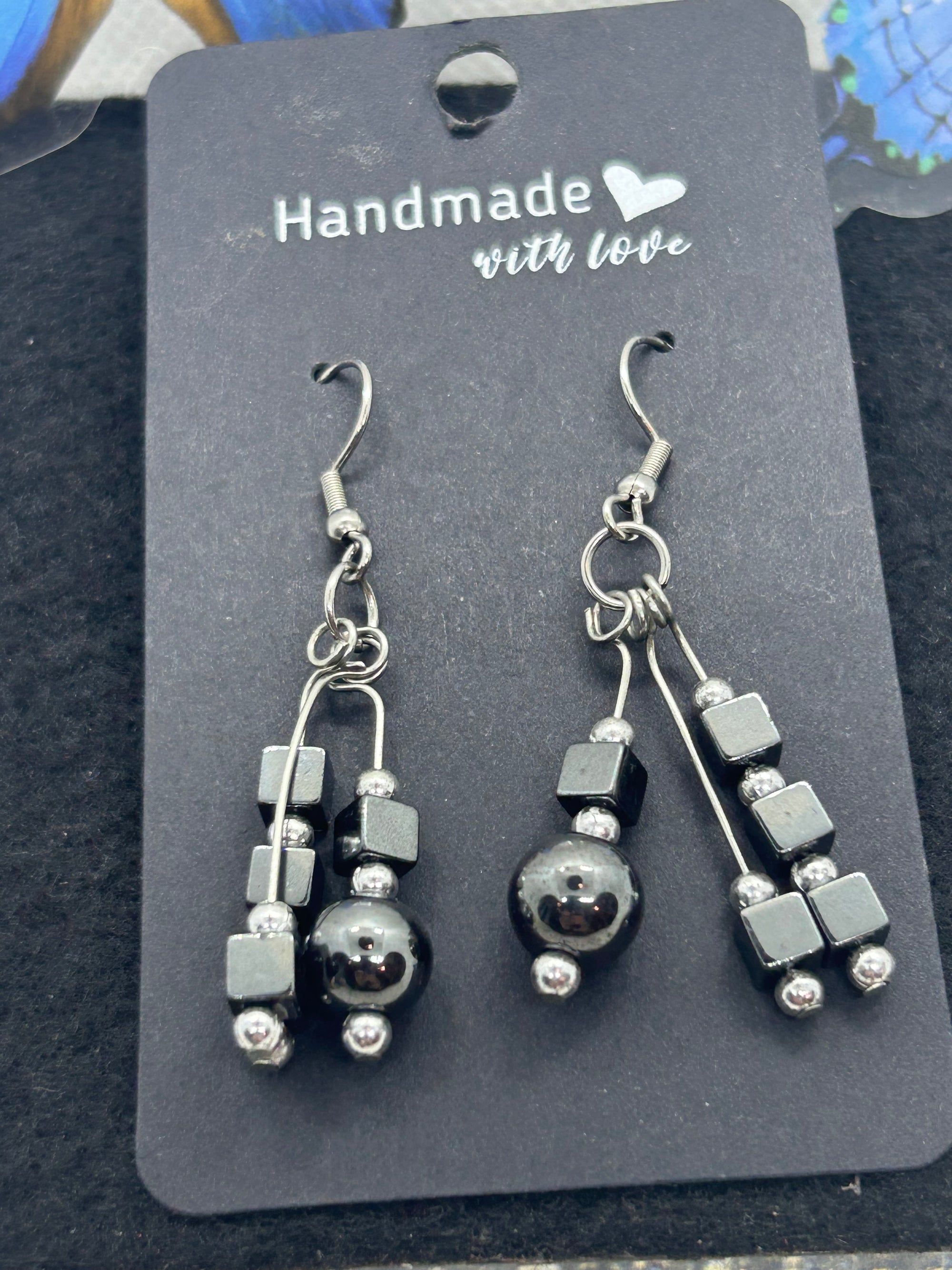 Square Black Hematite Beaded Earring