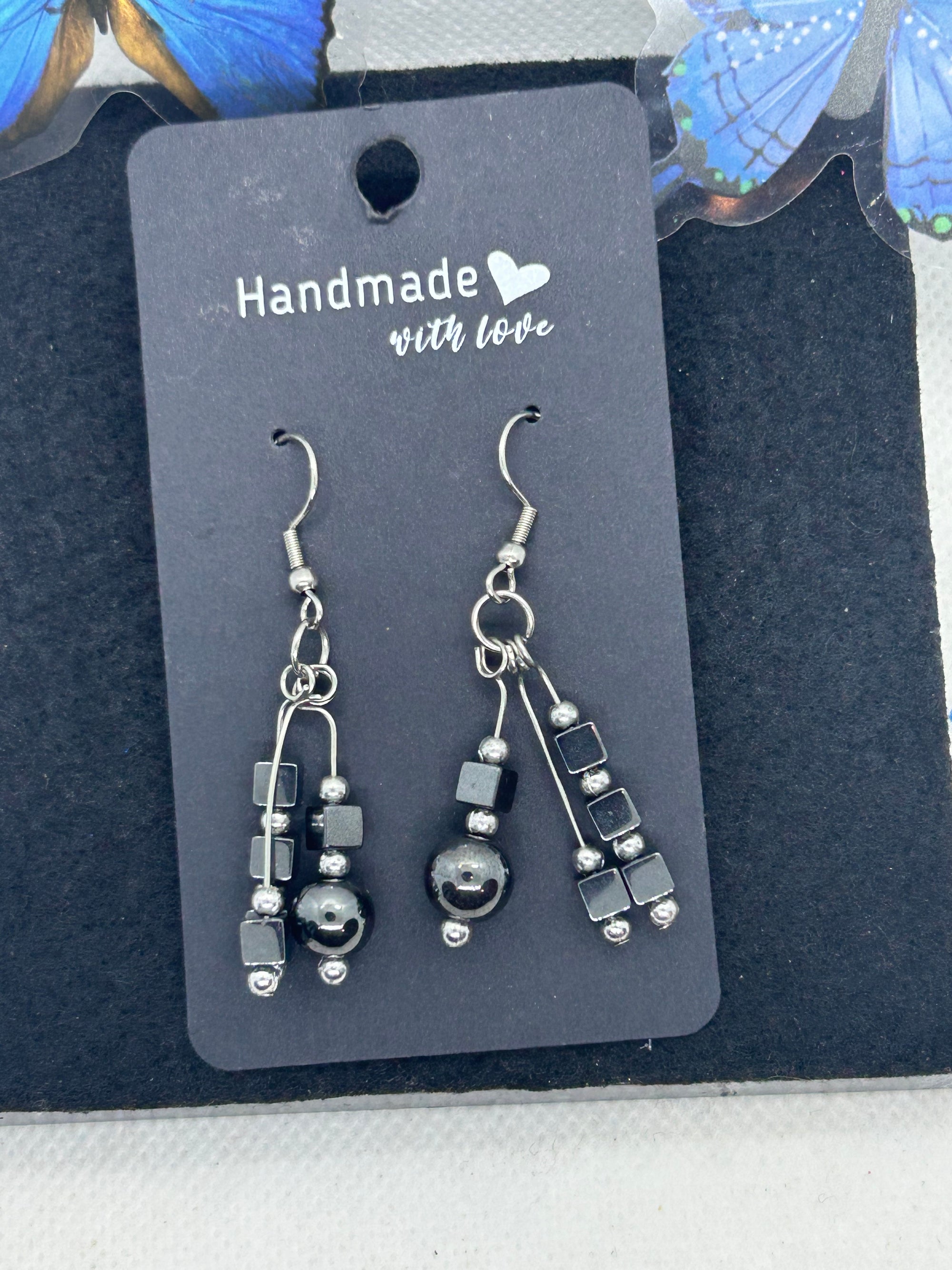 Square Black Hematite Beaded Earring