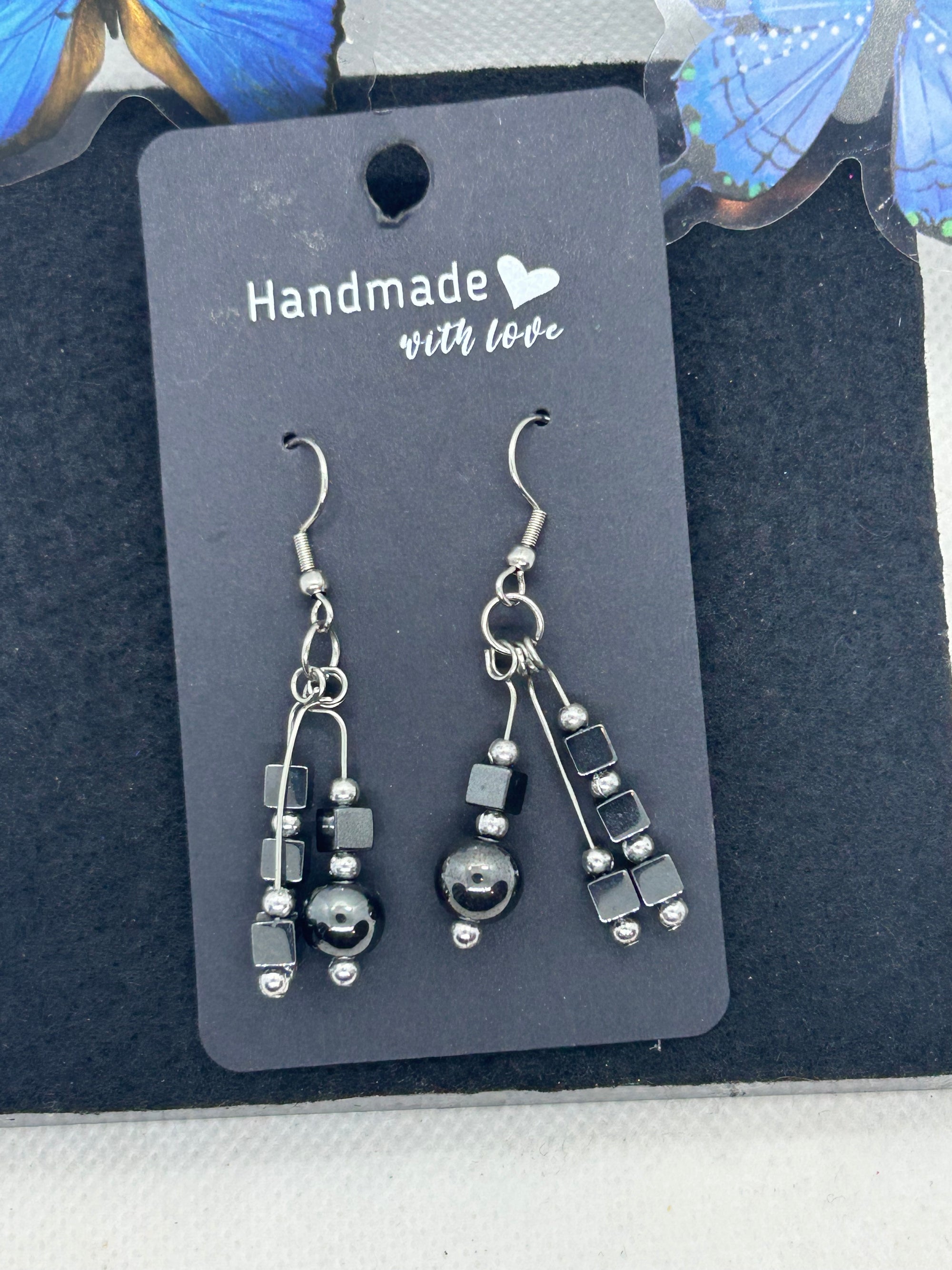 Square Black Hematite Beaded Earring