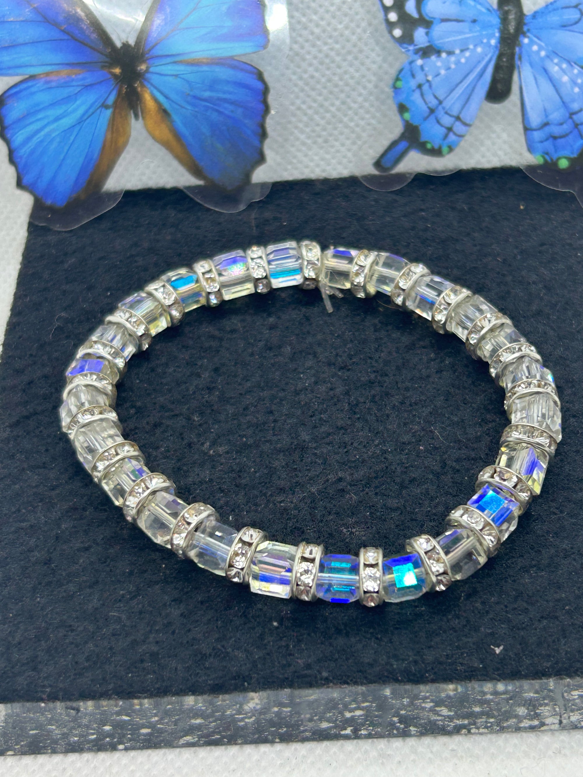 Glass and Rhinestone Beaded Bracelet