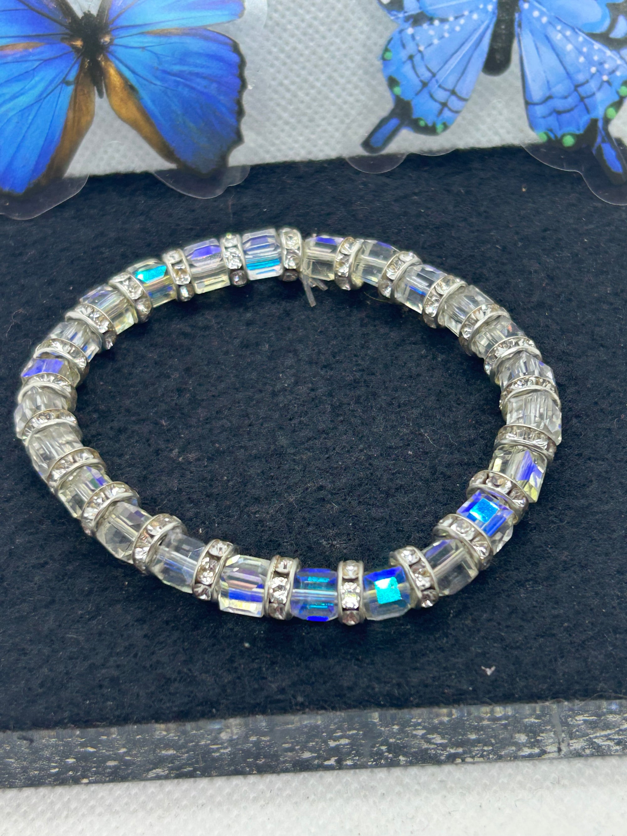 Glass and Rhinestone Beaded Bracelet