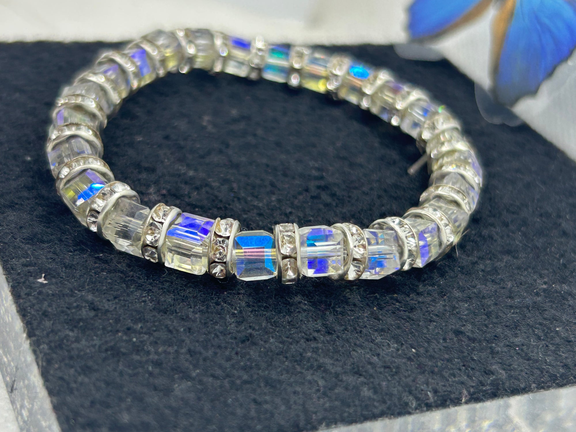Glass and Rhinestone Beaded Bracelet