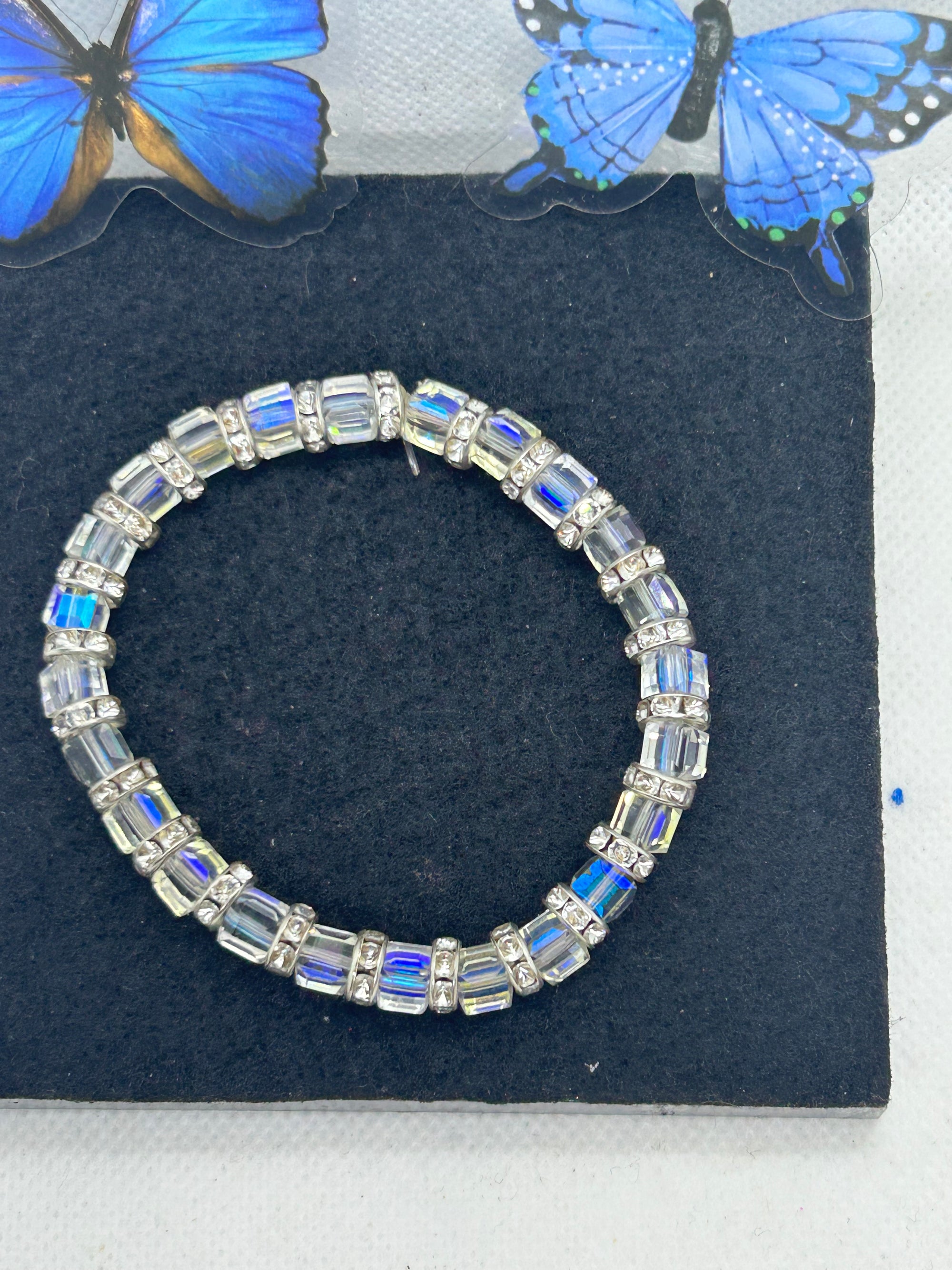 Glass and Rhinestone Beaded Bracelet