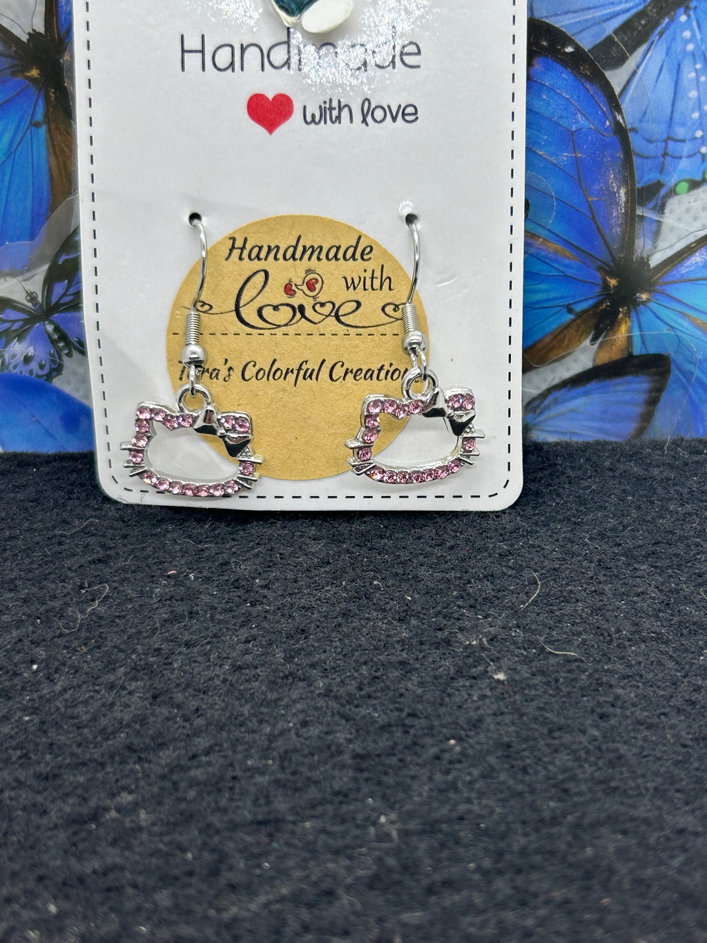 Pink Rhinestone Kitty Earrings