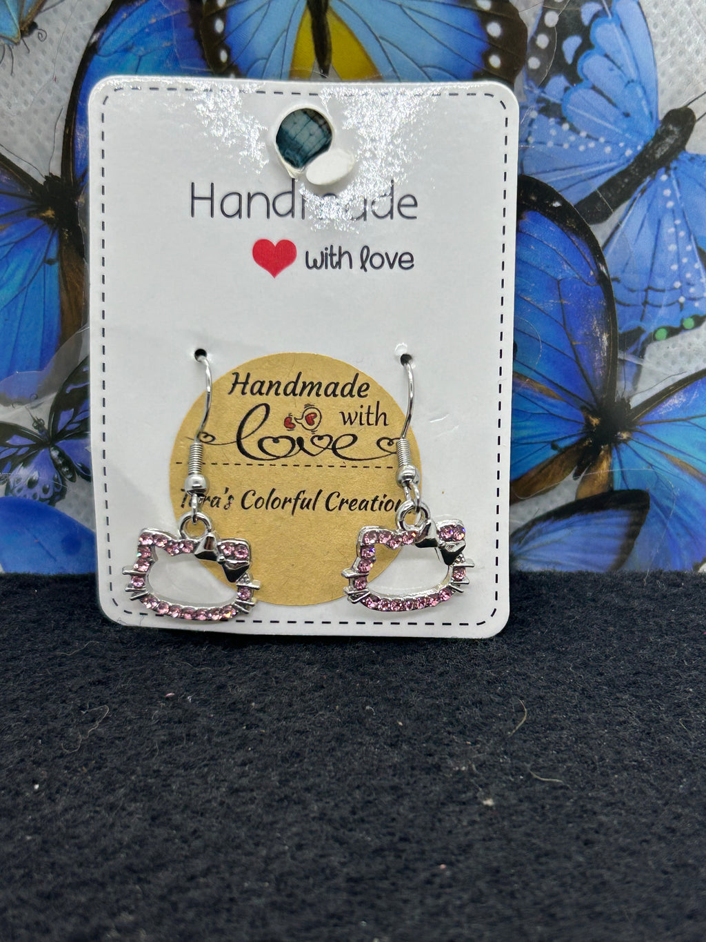 Pink Rhinestone Kitty Earrings