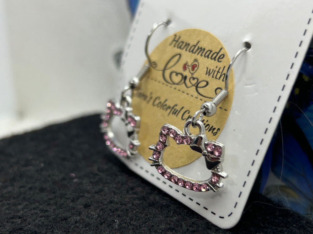 Pink Rhinestone Kitty Earrings