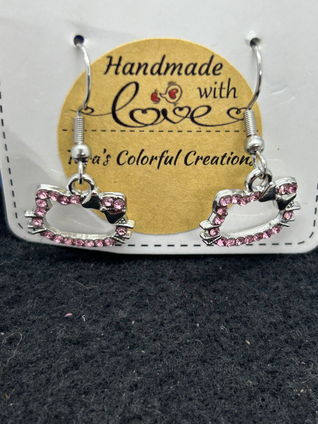 Pink Rhinestone Kitty Earrings