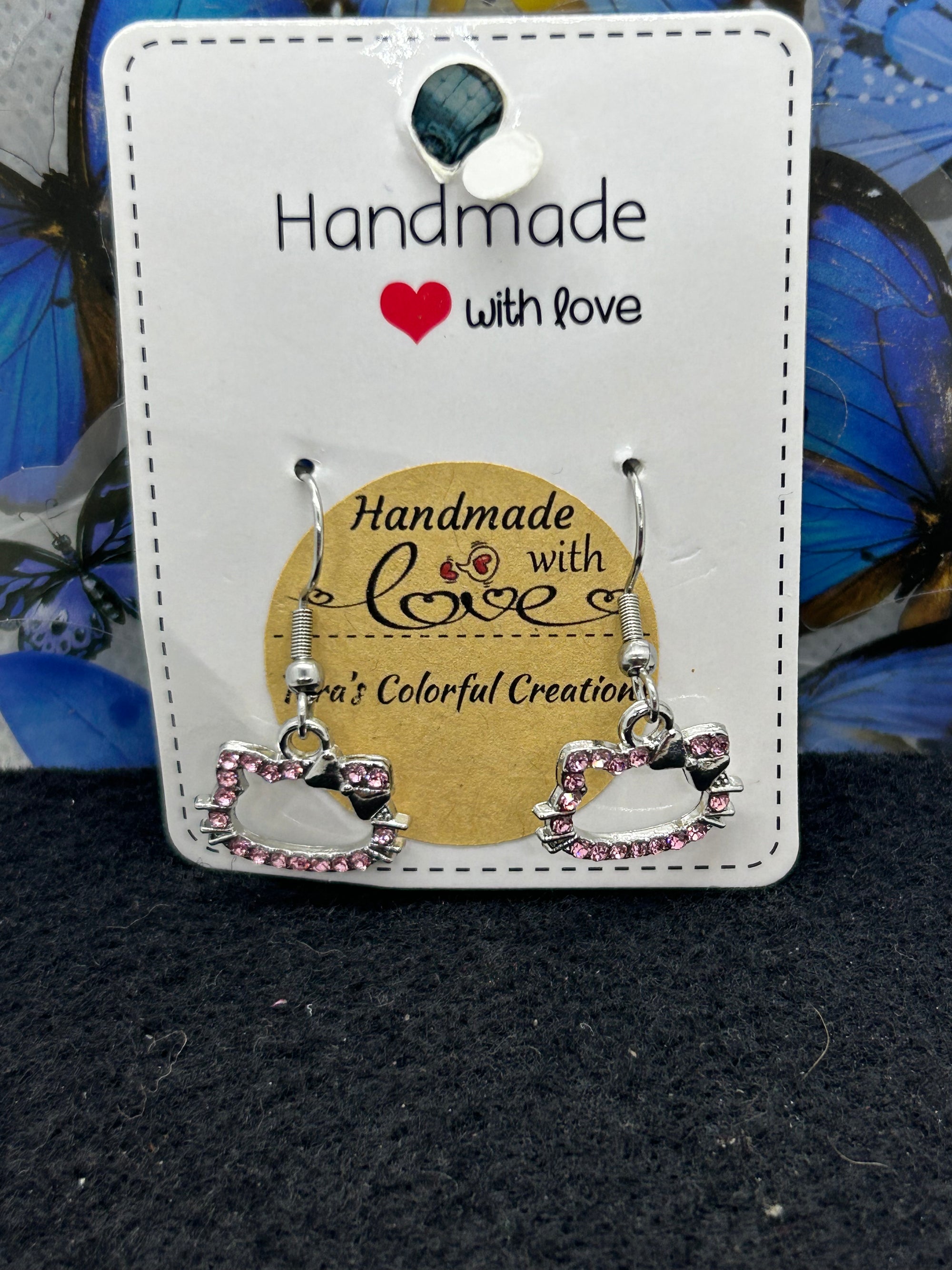 Pink Rhinestone Kitty Earrings